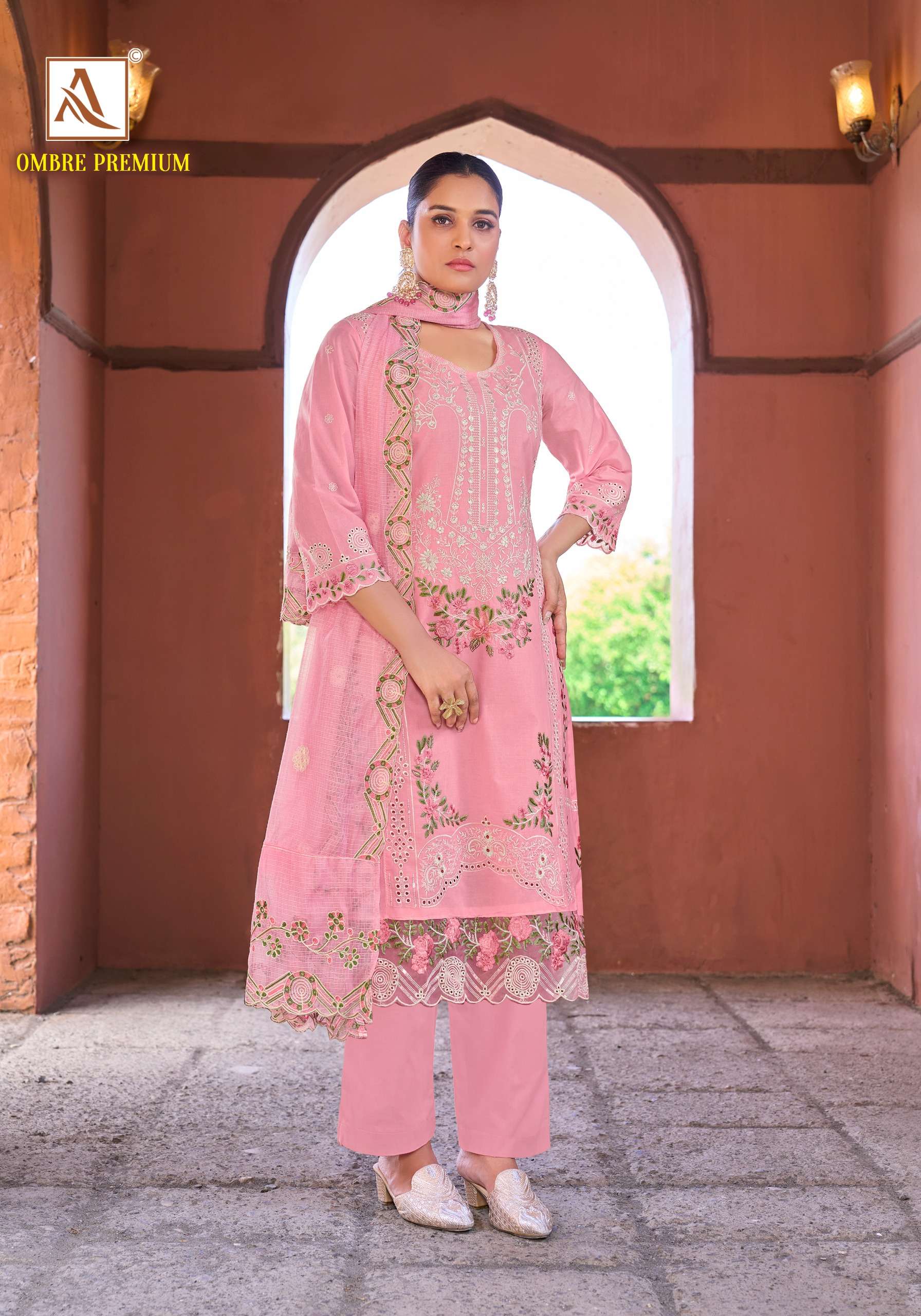ALOK SUITS OMBRE PREMIUM COTTON PAKISTANI EMBROIDERIES WORK SUIT