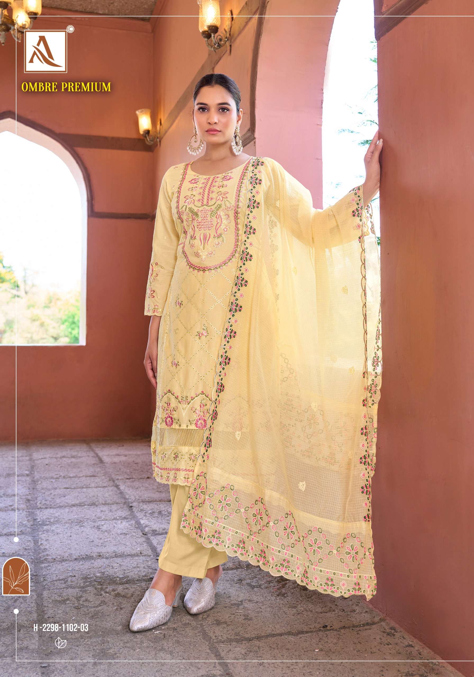 ALOK SUITS OMBRE PREMIUM COTTON PAKISTANI EMBROIDERIES WORK SUIT