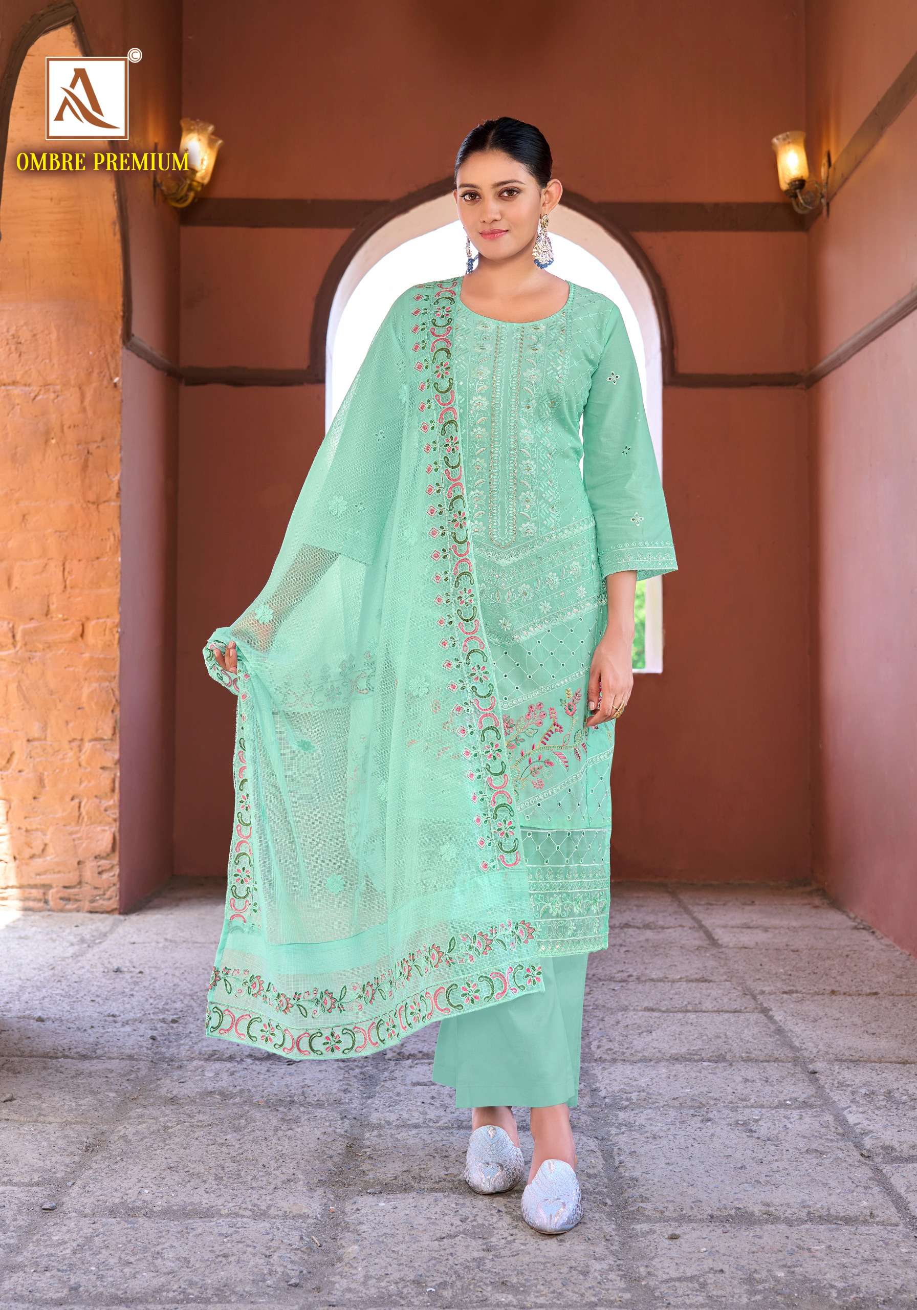 ALOK SUITS OMBRE PREMIUM COTTON PAKISTANI EMBROIDERIES WORK SUIT