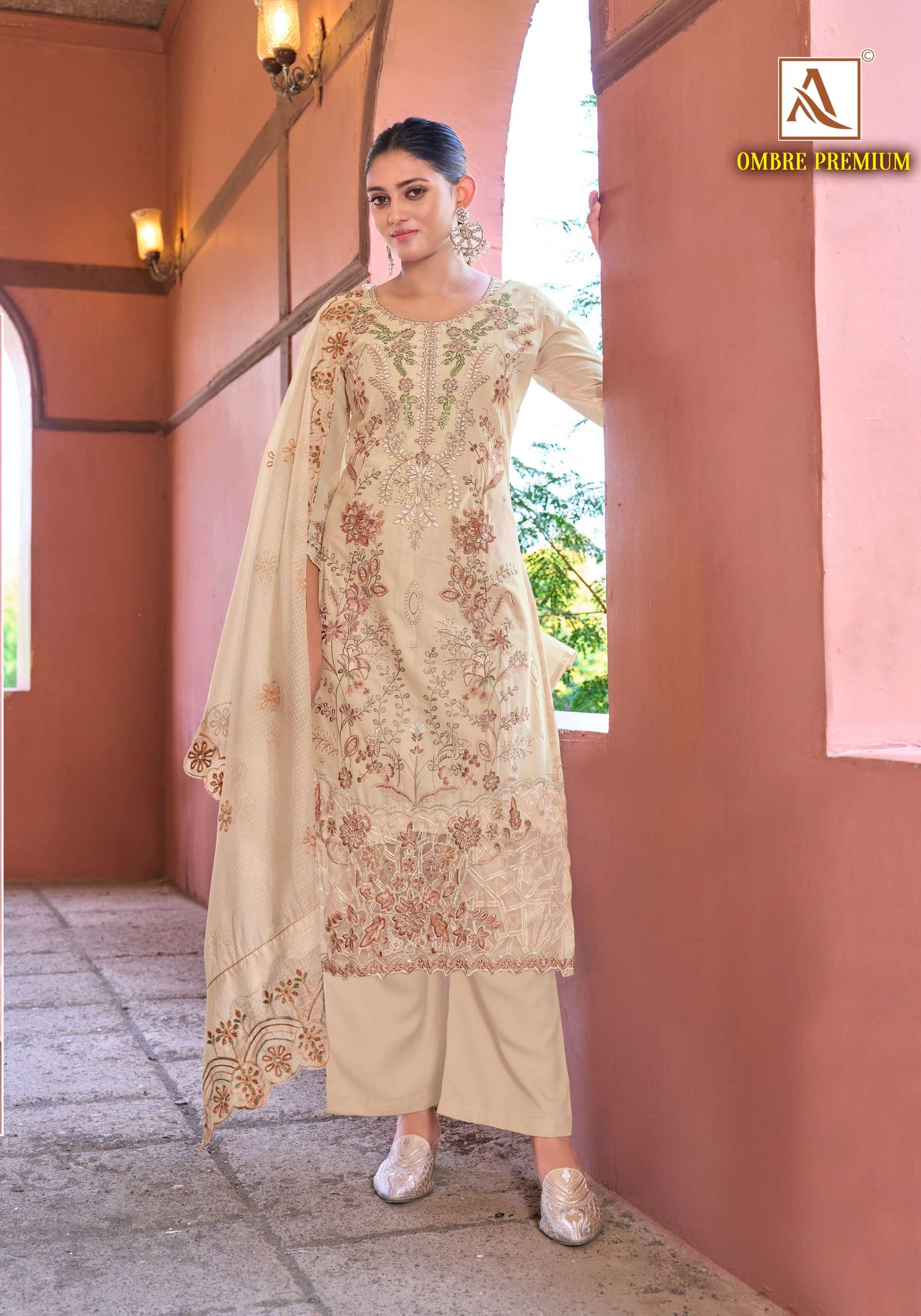 ALOK SUITS OMBRE PREMIUM COTTON PAKISTANI EMBROIDERIES WORK SUIT