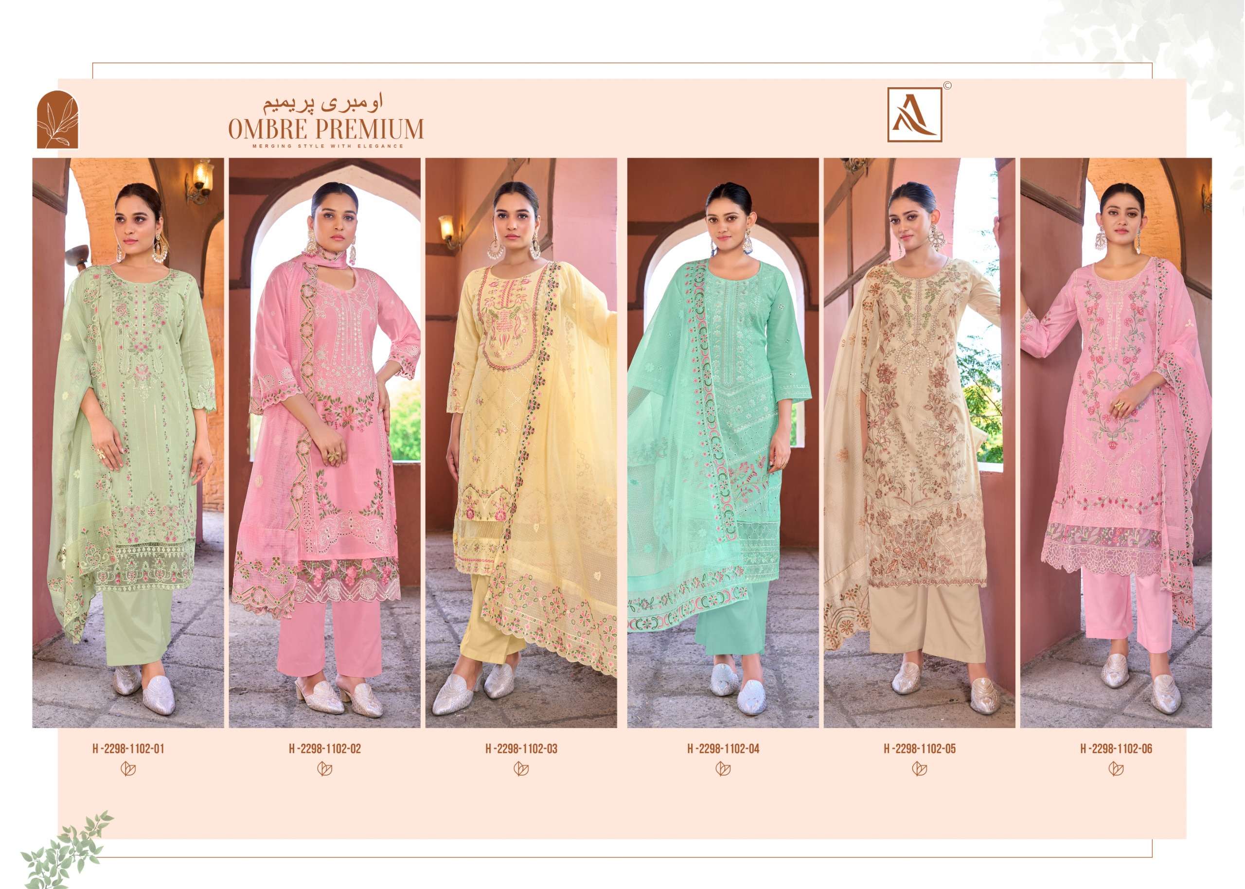 ALOK SUITS OMBRE PREMIUM COTTON PAKISTANI EMBROIDERIES WORK SUIT
