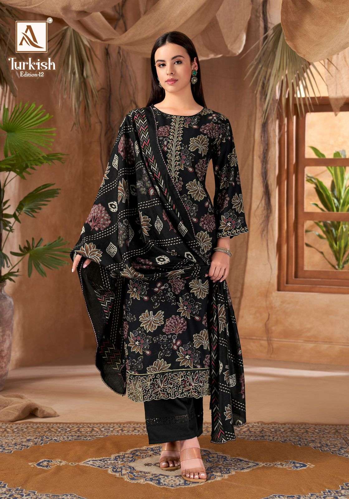 ALOK SUITS TURKISH EDITION 12 VISCOSE RAYON PRINT WITH FANCY WORK SUIT	