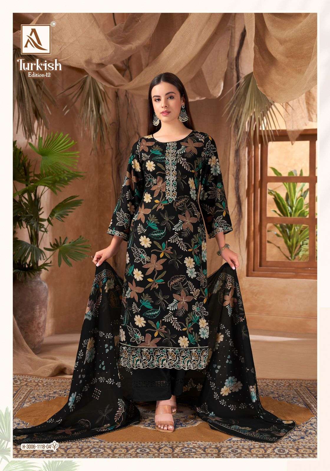 ALOK SUITS TURKISH EDITION 12 VISCOSE RAYON PRINT WITH FANCY WORK SUIT	