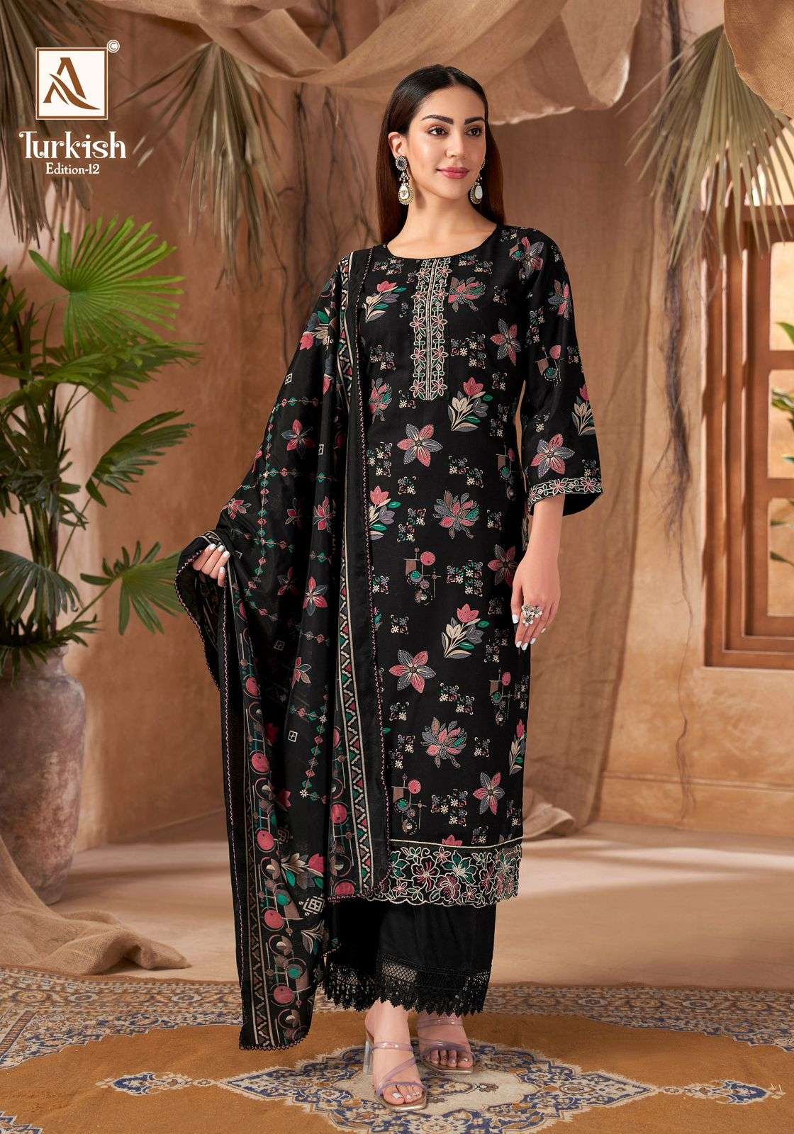ALOK SUITS TURKISH EDITION 12 VISCOSE RAYON PRINT WITH FANCY WORK SUIT	