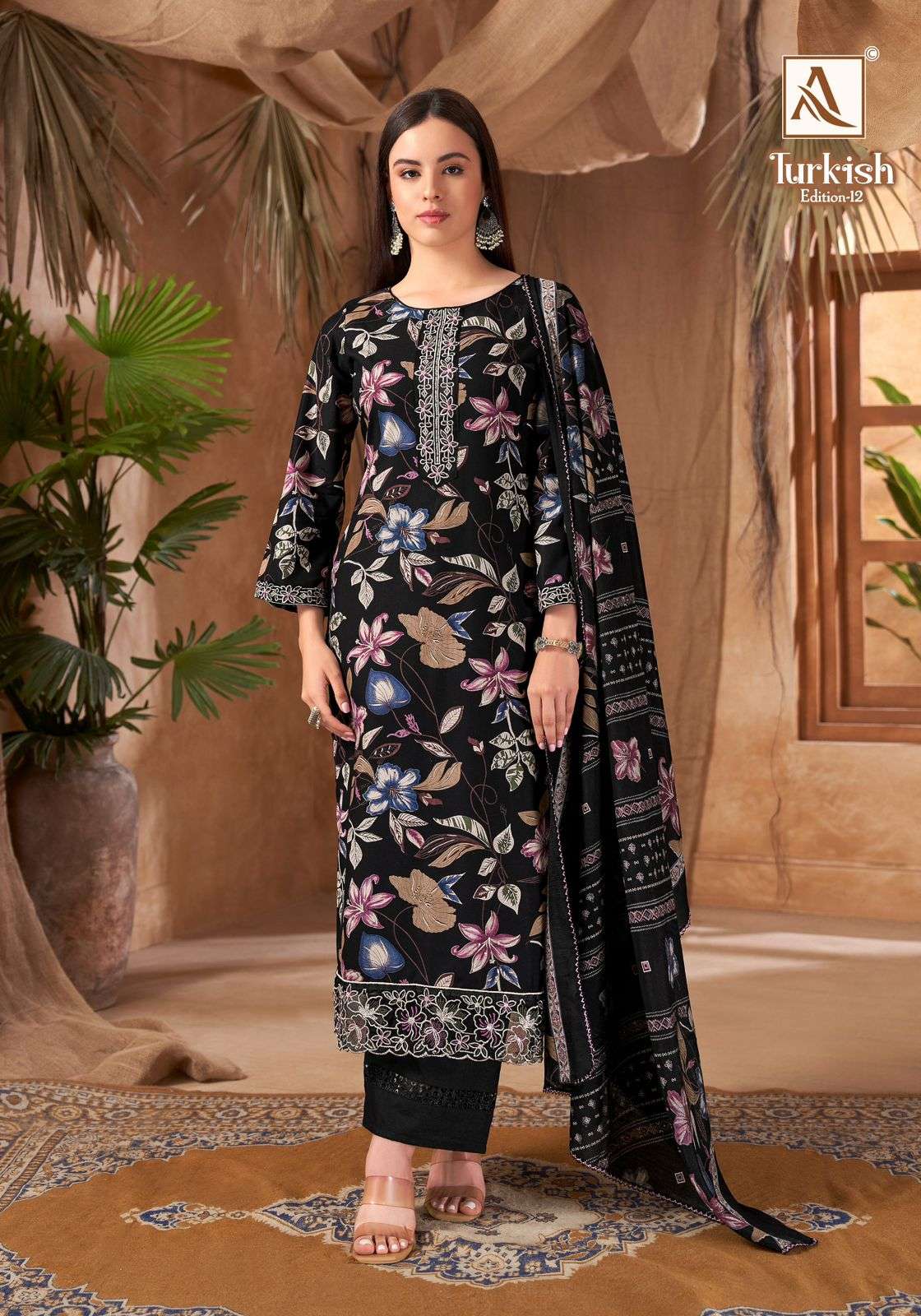 ALOK SUITS TURKISH EDITION 12 VISCOSE RAYON PRINT WITH FANCY WORK SUIT	