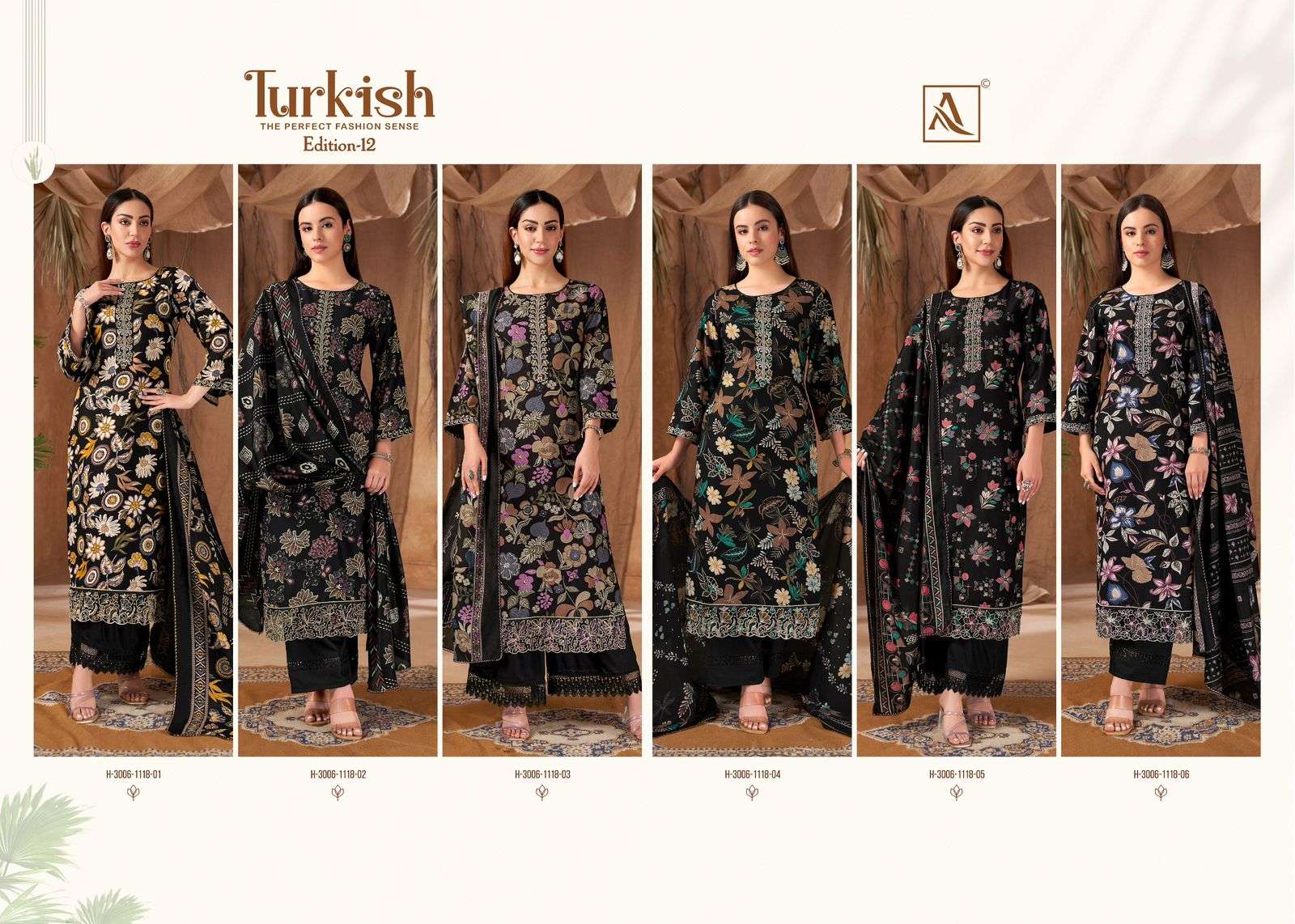 ALOK SUITS TURKISH EDITION 12 VISCOSE RAYON PRINT WITH FANCY WORK SUIT	