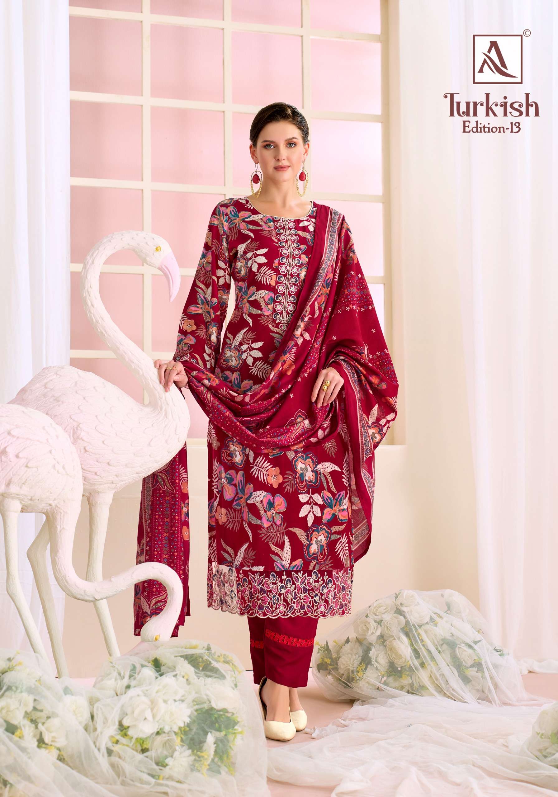ALOK SUITS TURKISH EDITION 13 VISCOSE RAYON PRINT WITH FANCY WORK SUIT	