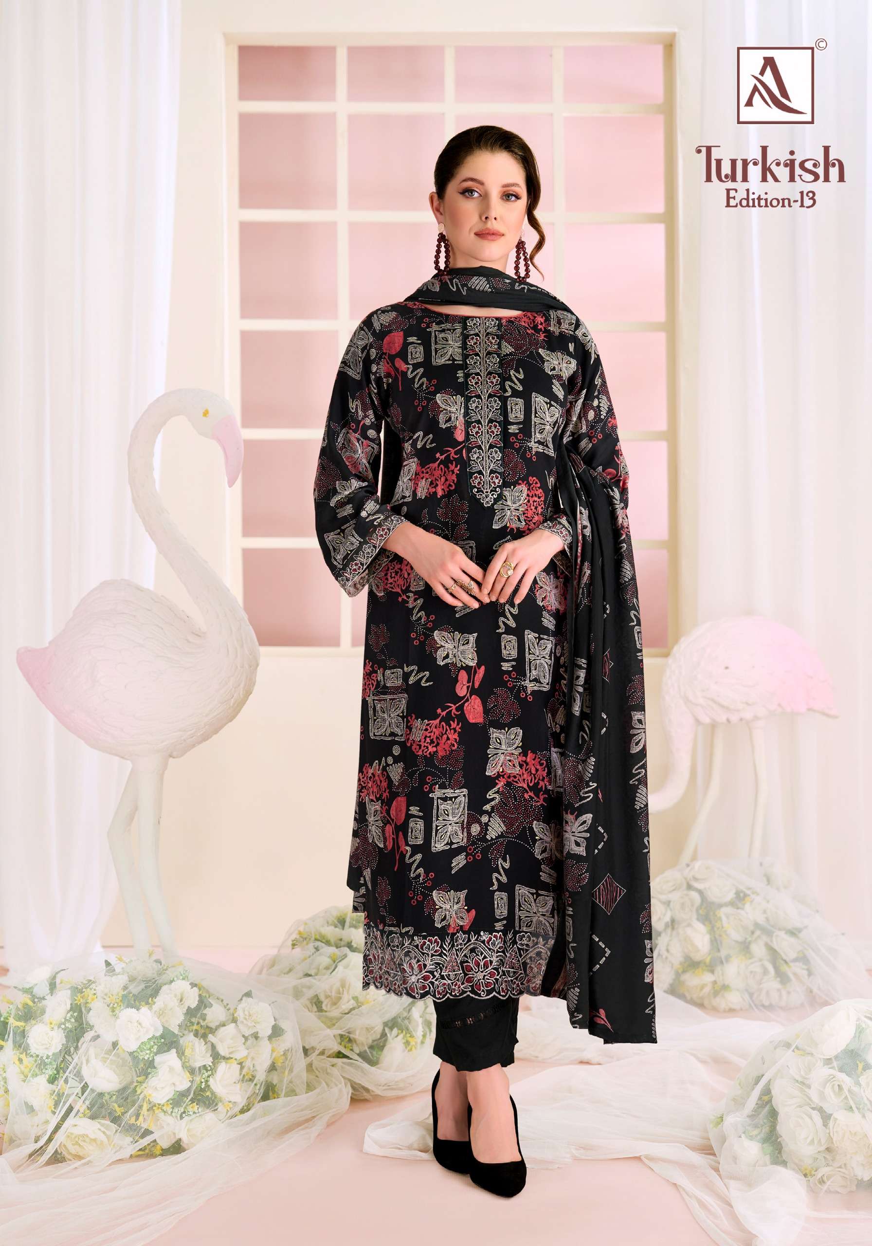 ALOK SUITS TURKISH EDITION 13 VISCOSE RAYON PRINT WITH FANCY WORK SUIT	
