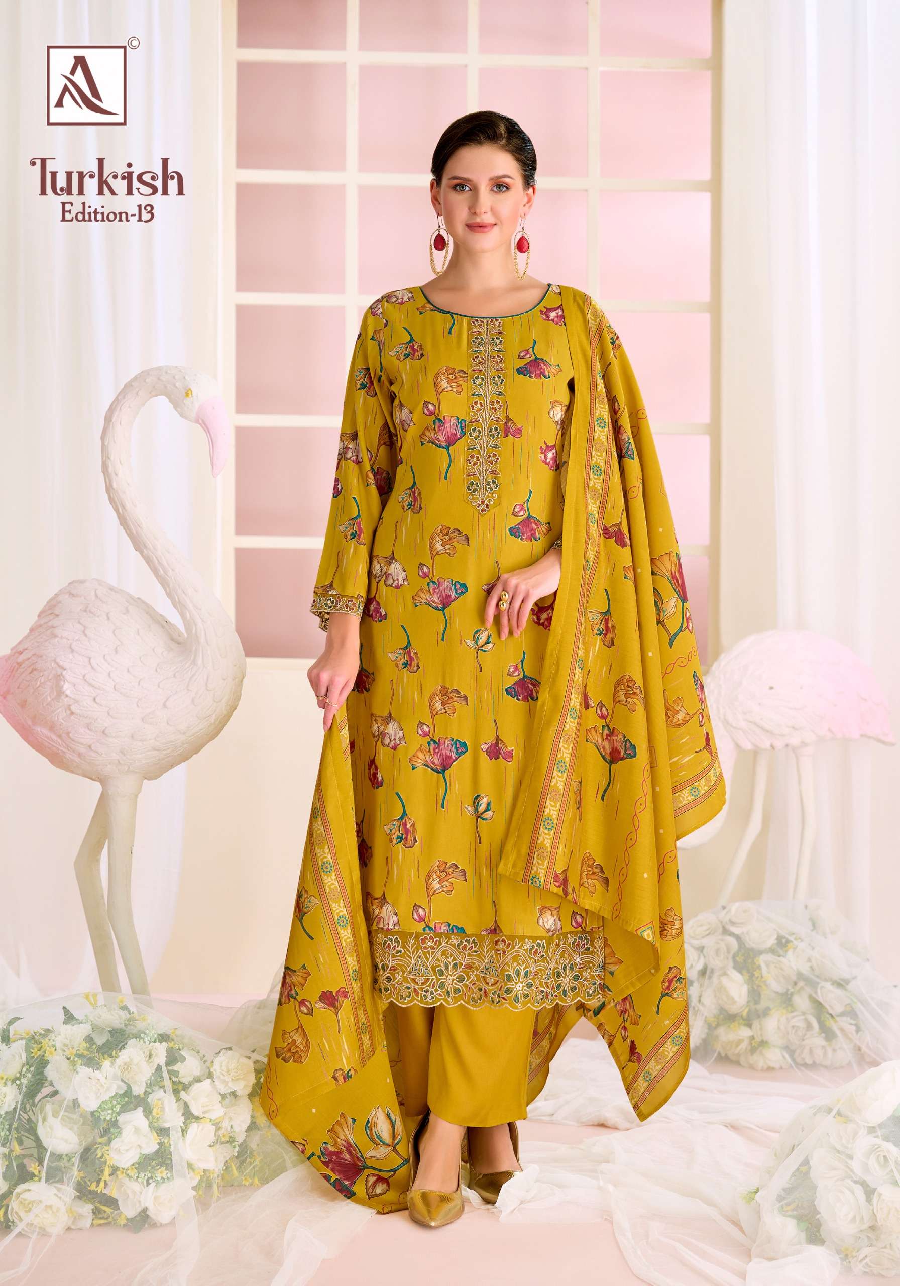 ALOK SUITS TURKISH EDITION 13 VISCOSE RAYON PRINT WITH FANCY WORK SUIT	