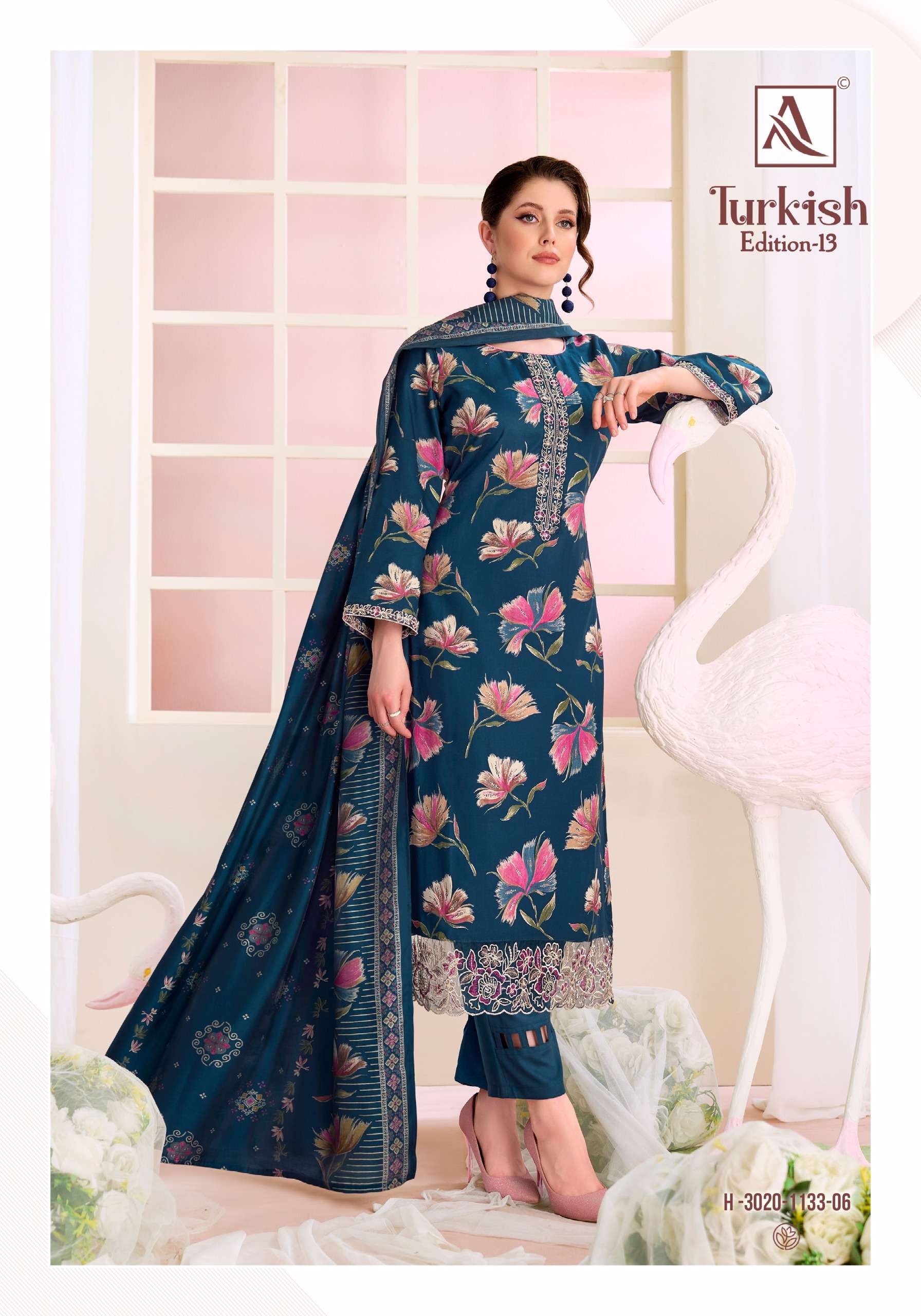 ALOK SUITS TURKISH EDITION 13 VISCOSE RAYON PRINT WITH FANCY WORK SUIT	