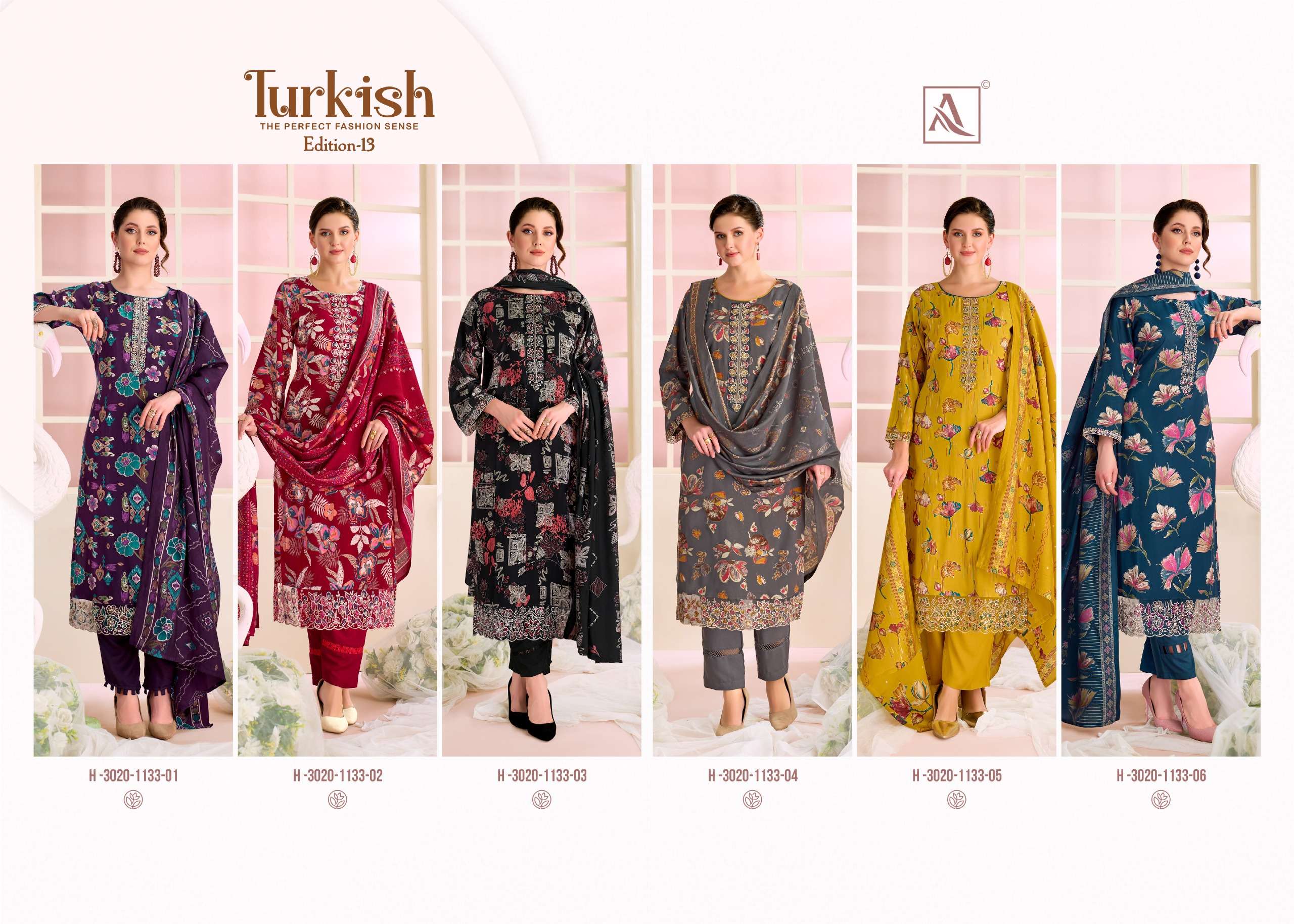 ALOK SUITS TURKISH EDITION 13 VISCOSE RAYON PRINT WITH FANCY WORK SUIT	