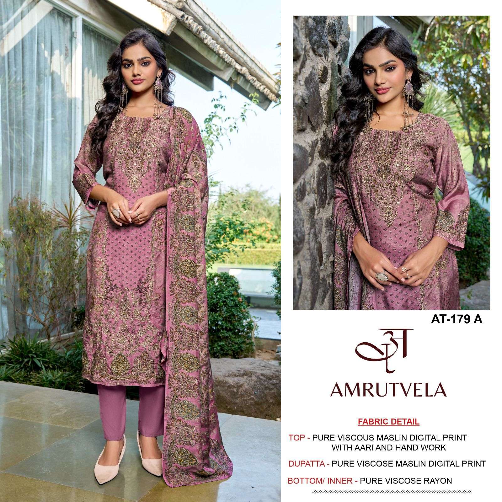 AMRUTVELA AT 179 VISCOSE DIGITAL PRINT WITH HAND WORK DESIGNER SUIT