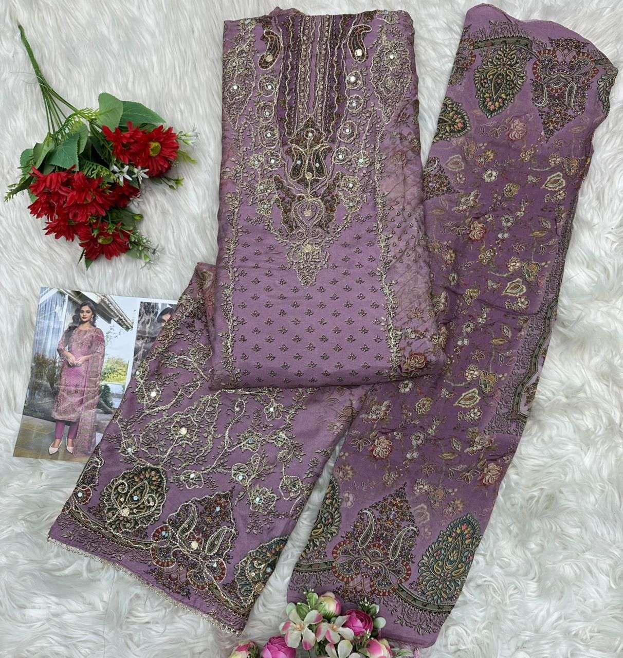 AMRUTVELA AT 179 VISCOSE DIGITAL PRINT WITH HAND WORK DESIGNER SUIT