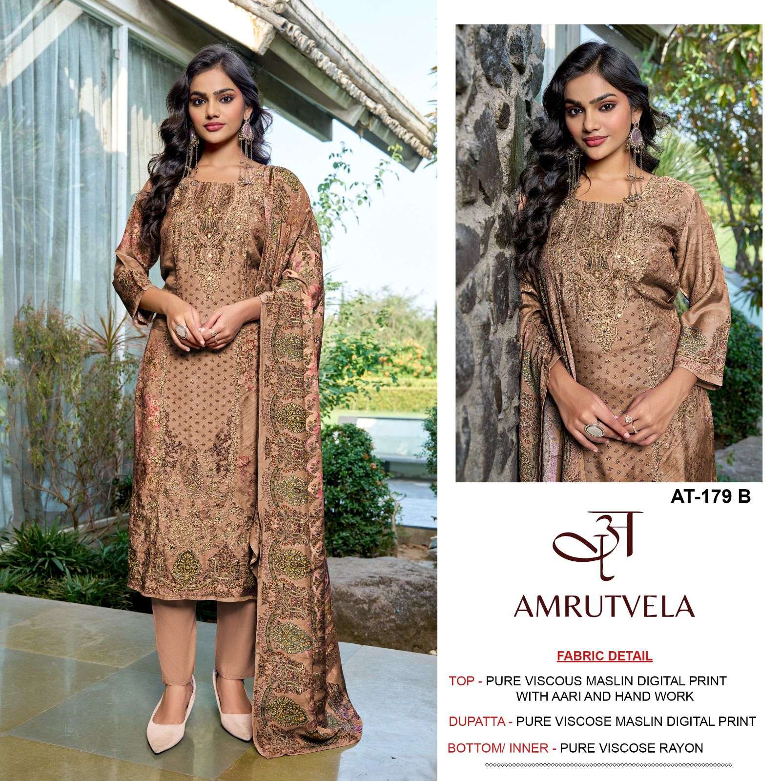 AMRUTVELA AT 179 VISCOSE DIGITAL PRINT WITH HAND WORK DESIGNER SUIT