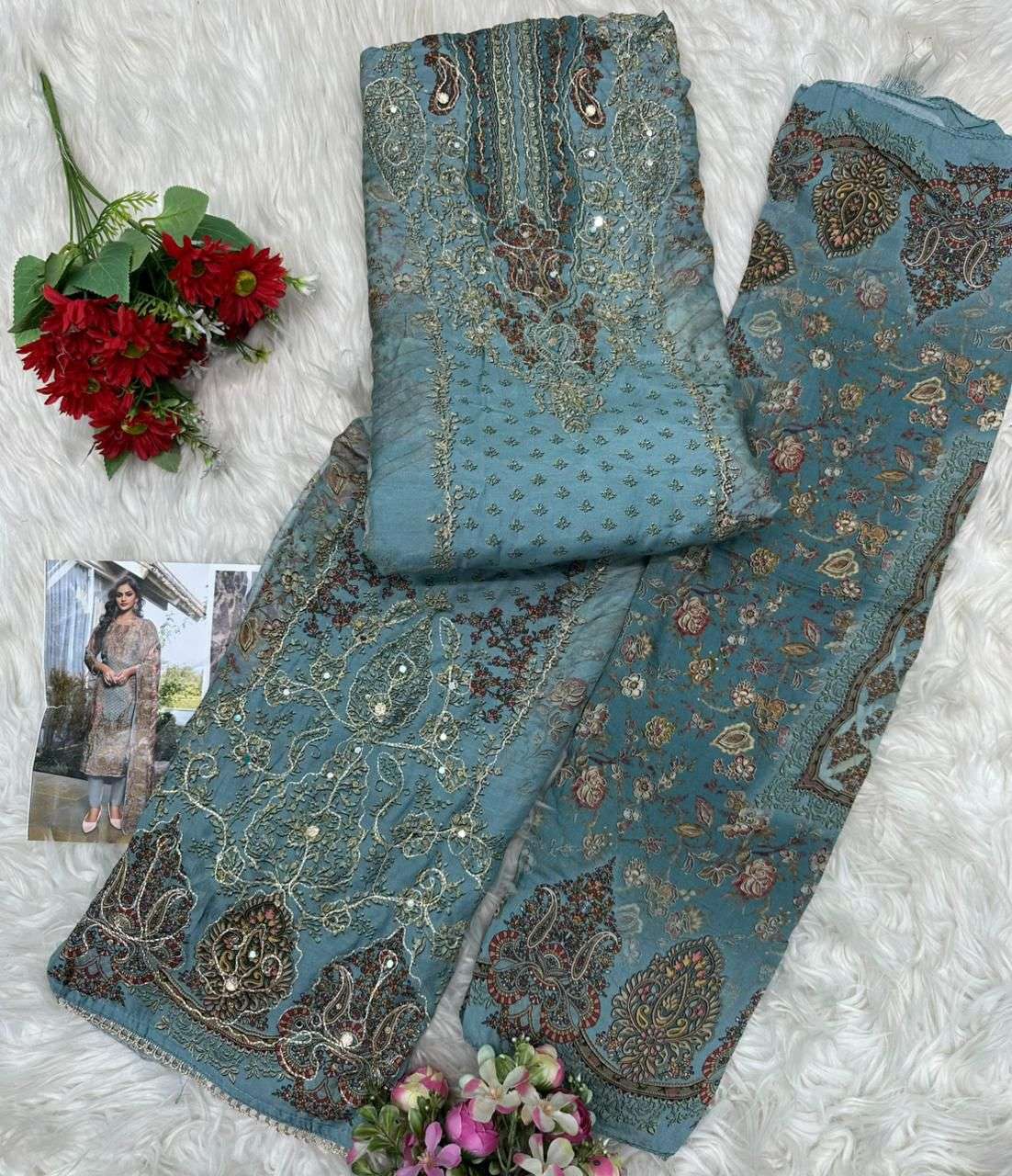 AMRUTVELA AT 179 VISCOSE DIGITAL PRINT WITH HAND WORK DESIGNER SUIT