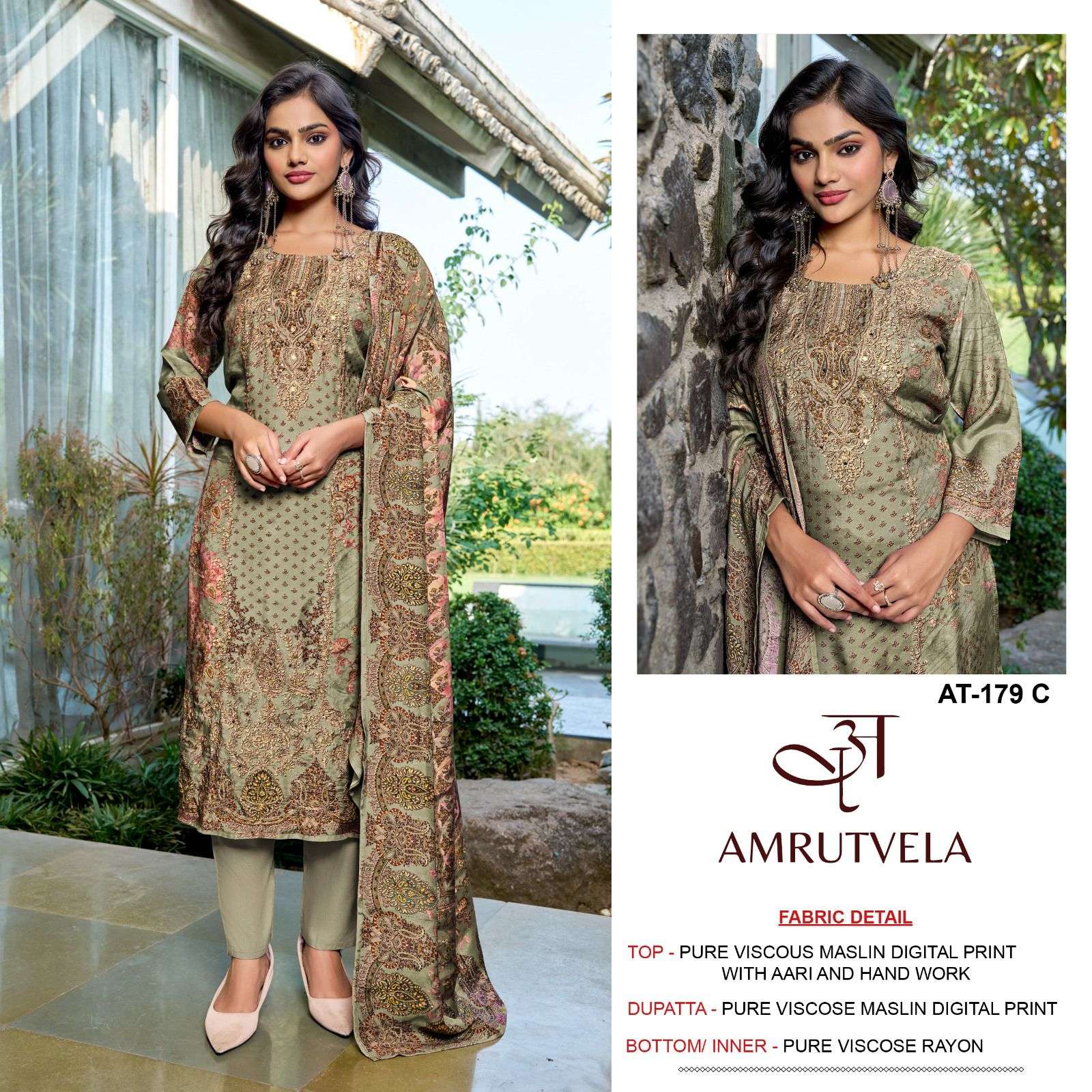AMRUTVELA AT 179 VISCOSE DIGITAL PRINT WITH HAND WORK DESIGNER SUIT