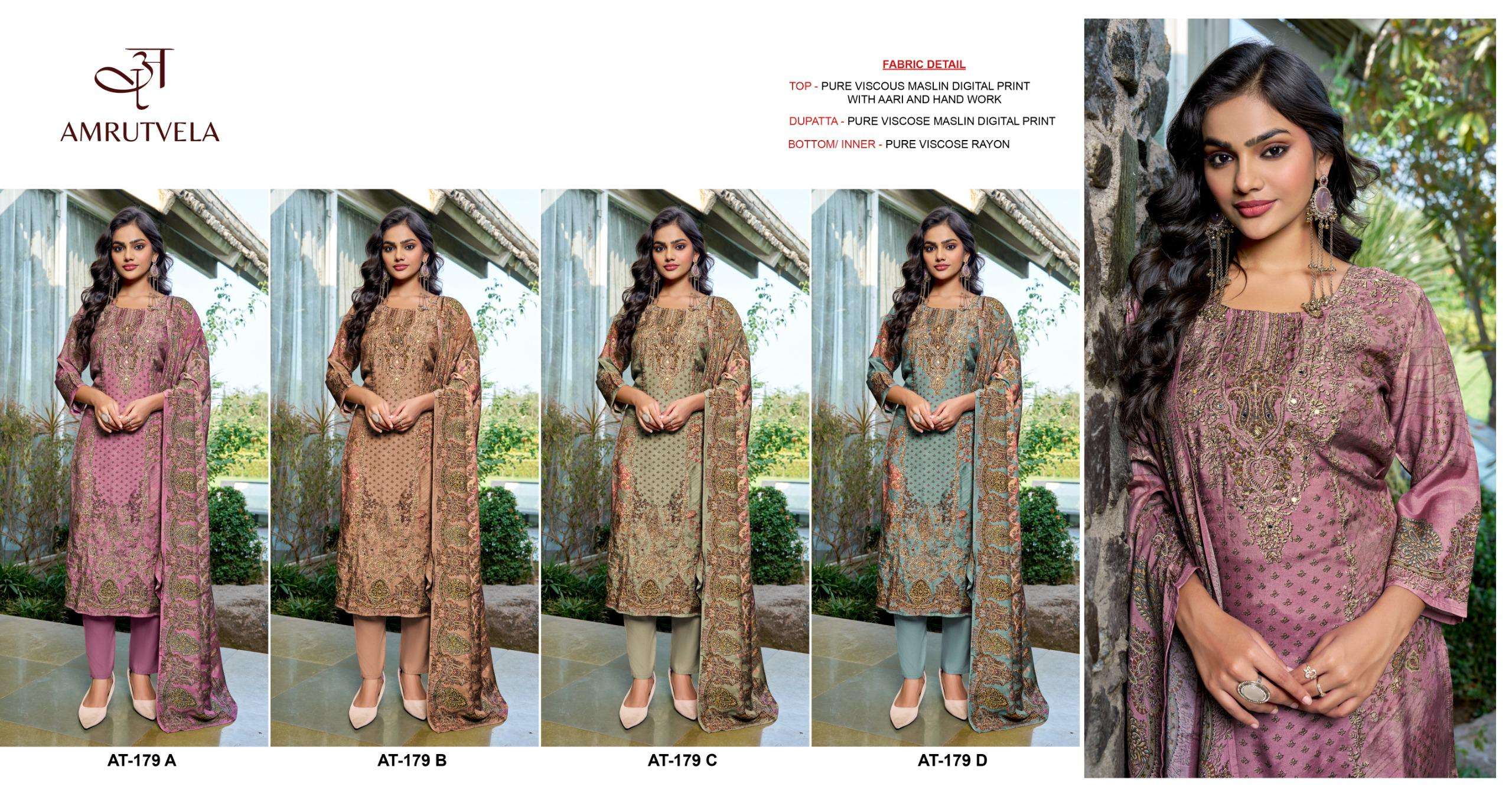 AMRUTVELA AT 179 VISCOSE DIGITAL PRINT WITH HAND WORK DESIGNER SUIT