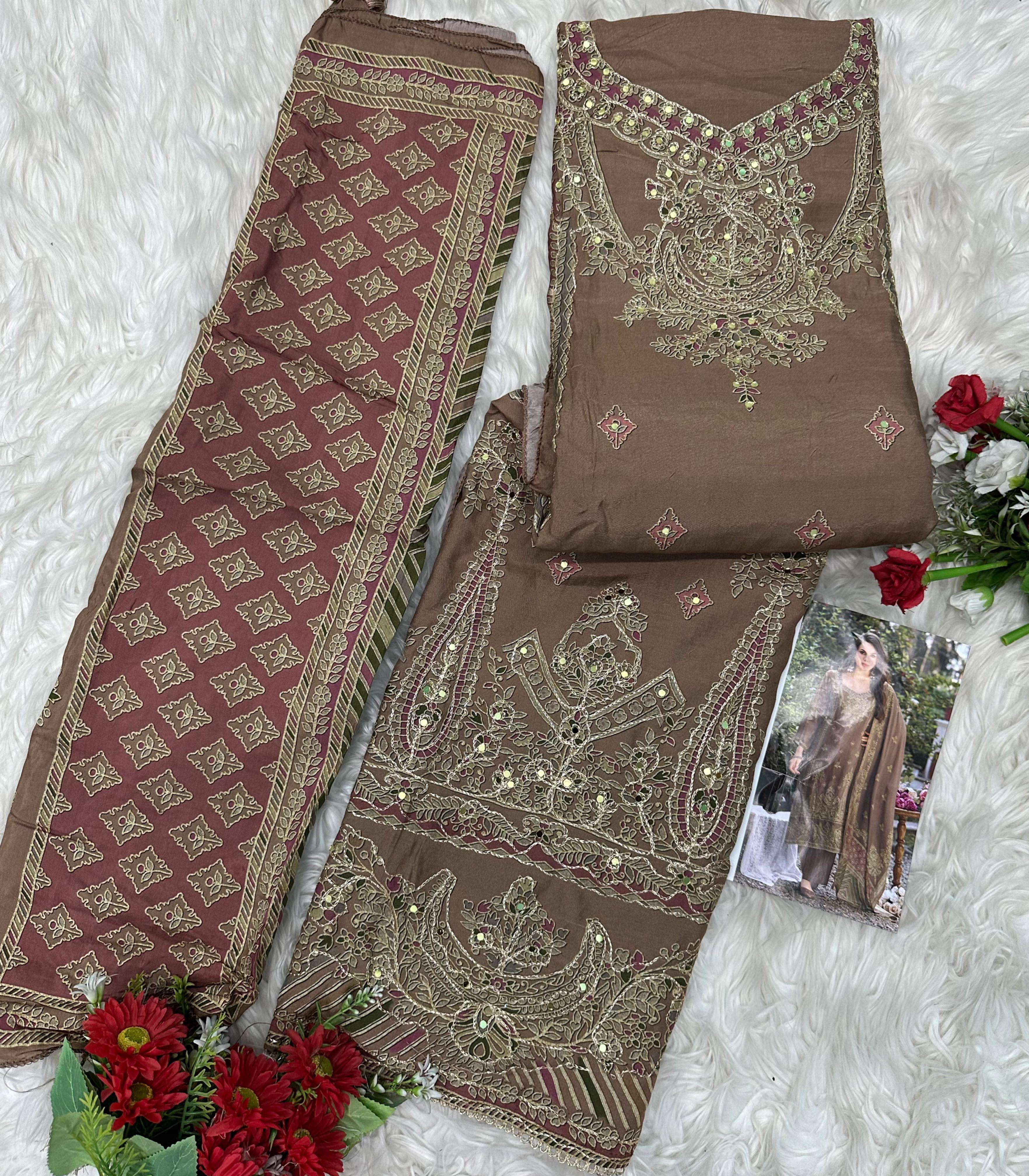 AMRUTVELA AT 218 VISCOSE DIGITAL PRINT WITH HAND WORK DESIGNER SUIT