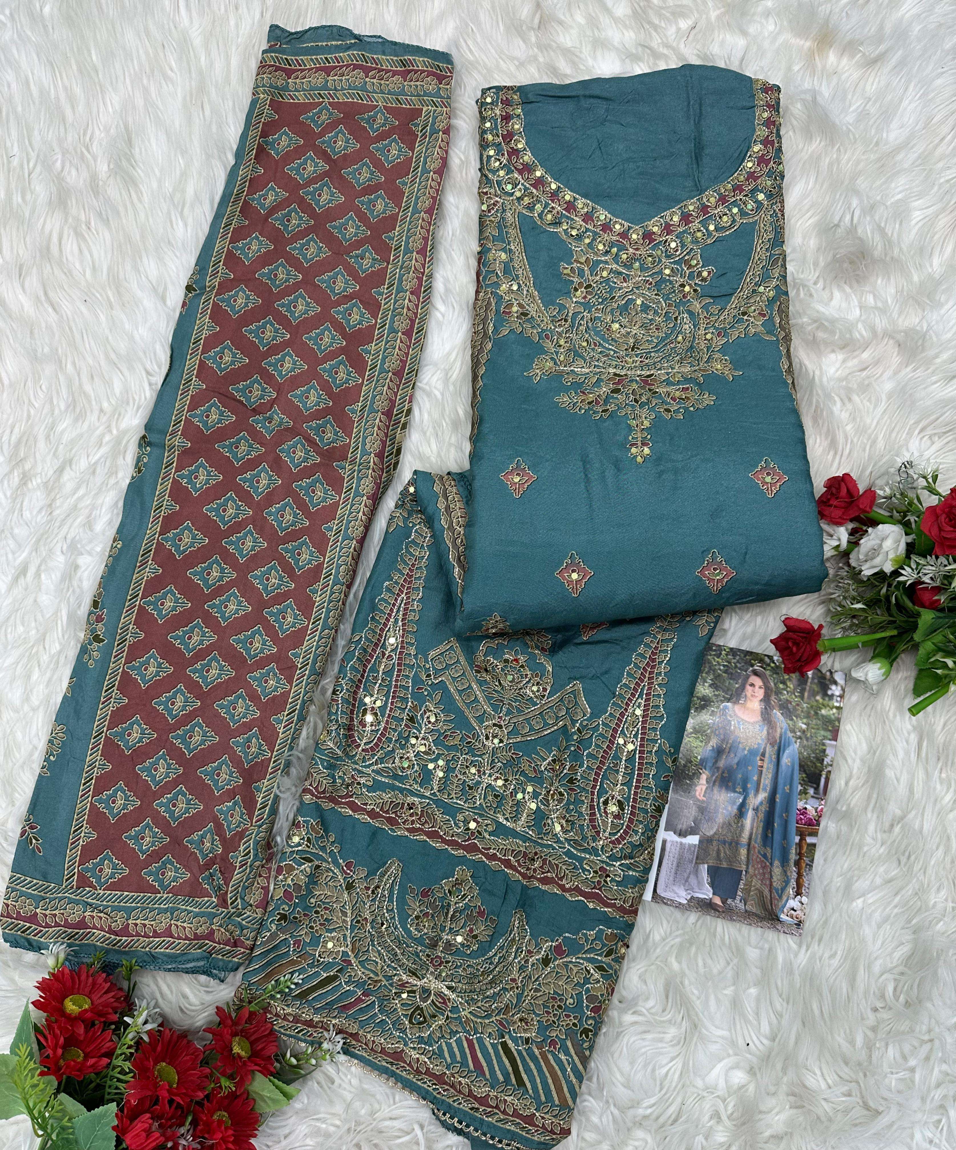 AMRUTVELA AT 218 VISCOSE DIGITAL PRINT WITH HAND WORK DESIGNER SUIT