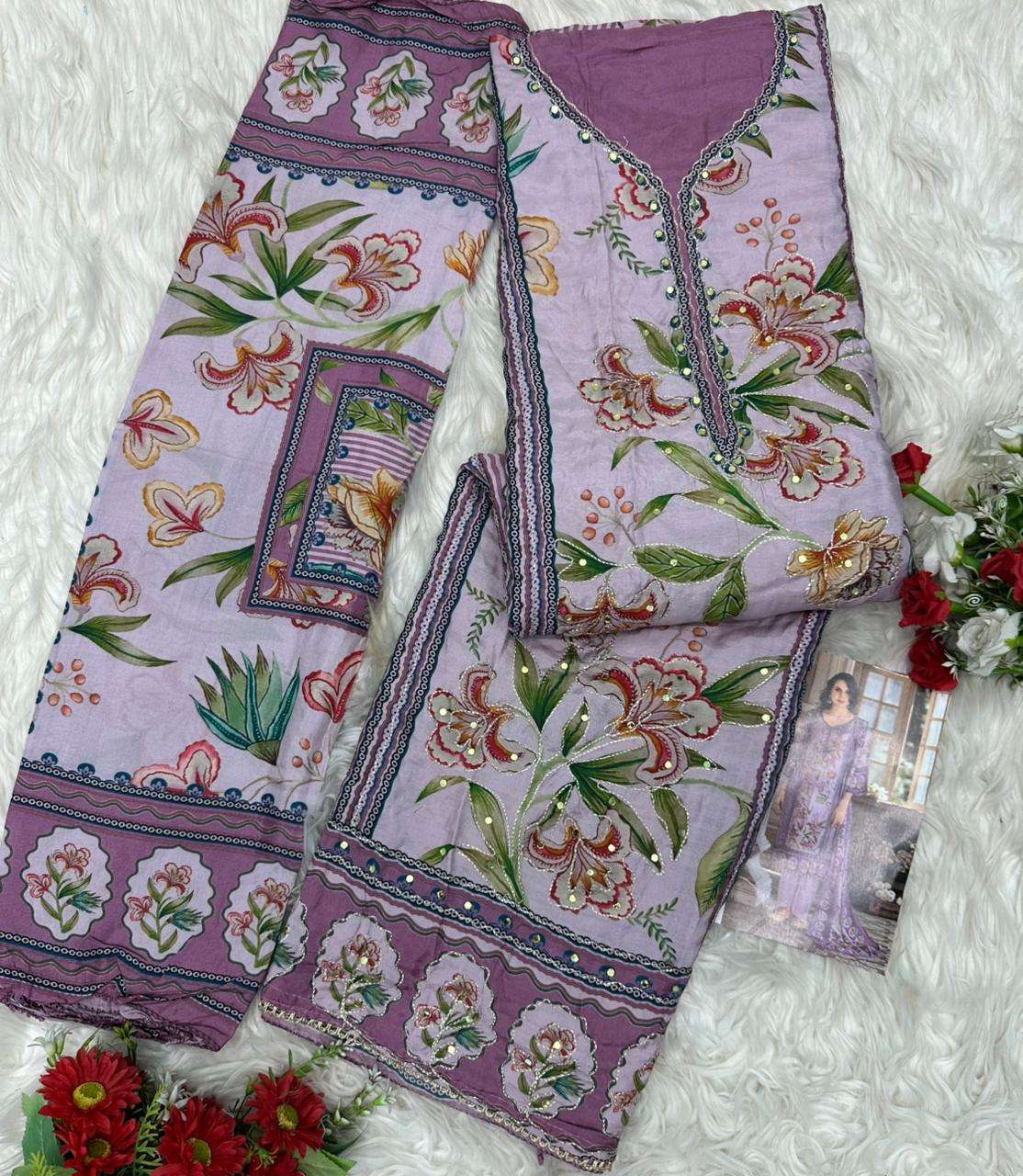 AMRUTVELA AT 219 VISCOSE DIGITAL PRINT WITH HAND WORK DESIGNER SUIT