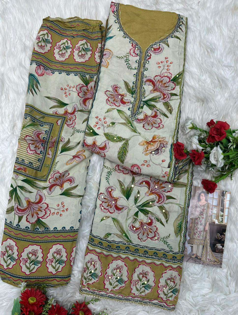 AMRUTVELA AT 219 VISCOSE DIGITAL PRINT WITH HAND WORK DESIGNER SUIT