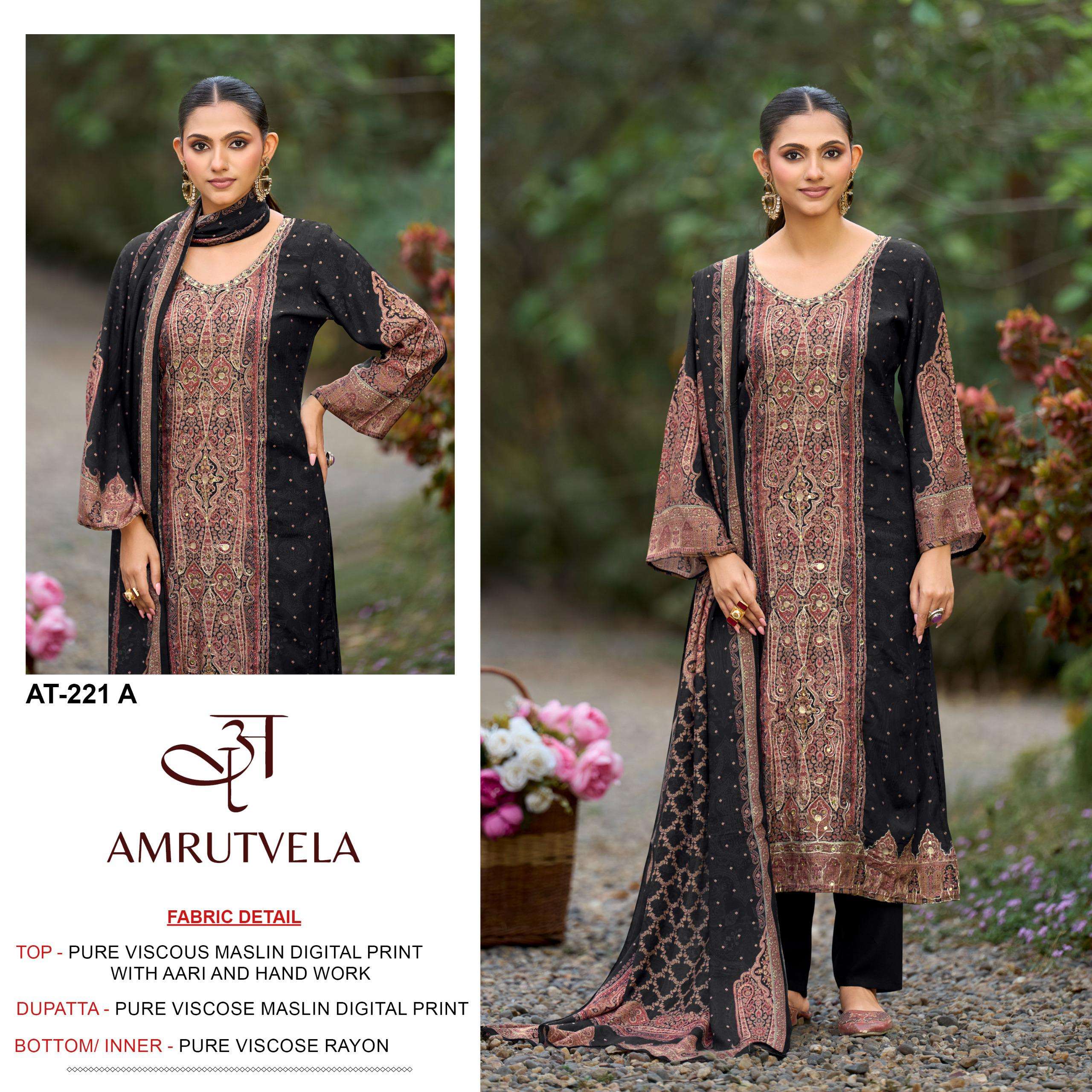 AMRUTVELA AT 221 VISCOSE DIGITAL PRINT WITH DESIGNER WORK SUIT