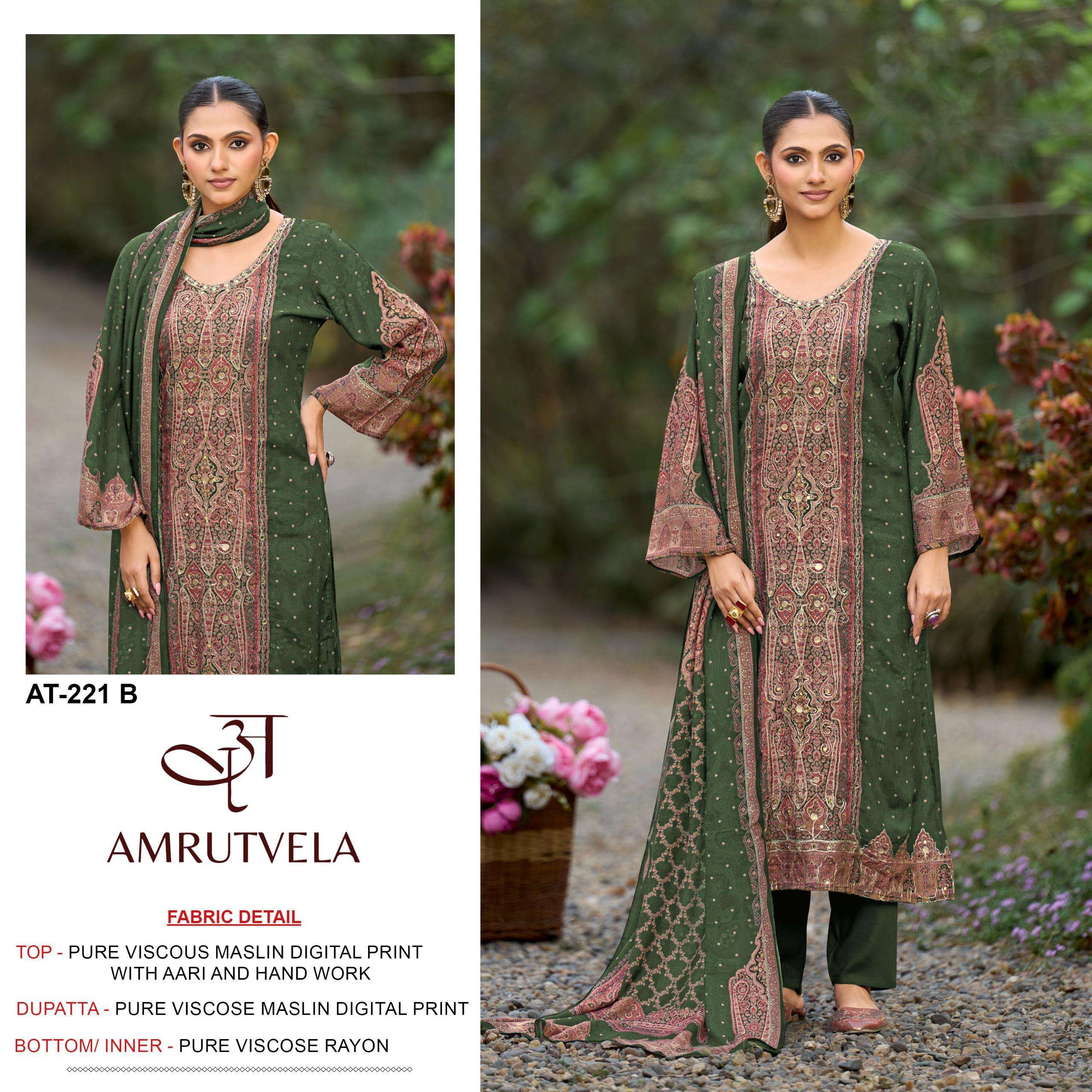 AMRUTVELA AT 221 VISCOSE DIGITAL PRINT WITH DESIGNER WORK SUIT