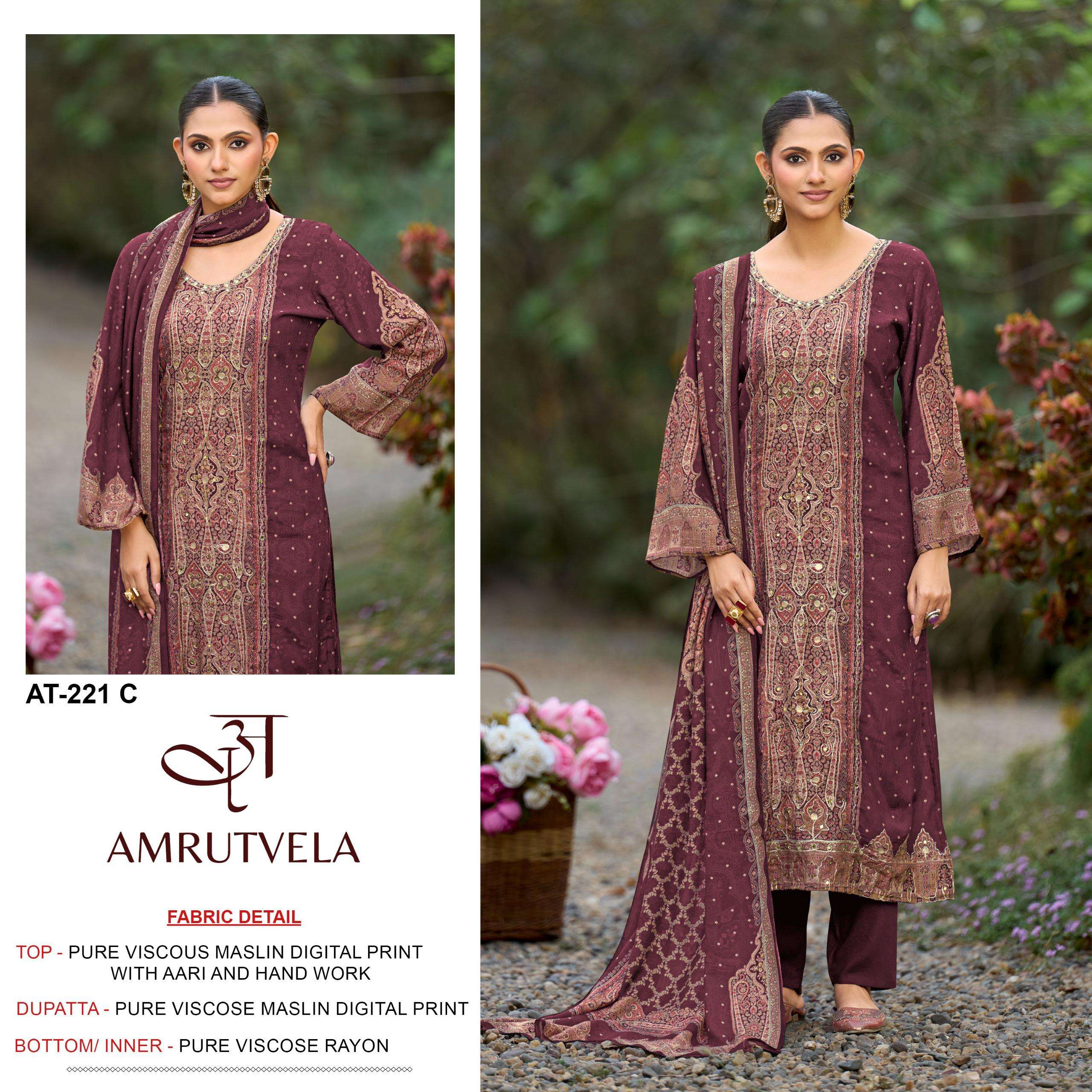 AMRUTVELA AT 221 VISCOSE DIGITAL PRINT WITH DESIGNER WORK SUIT