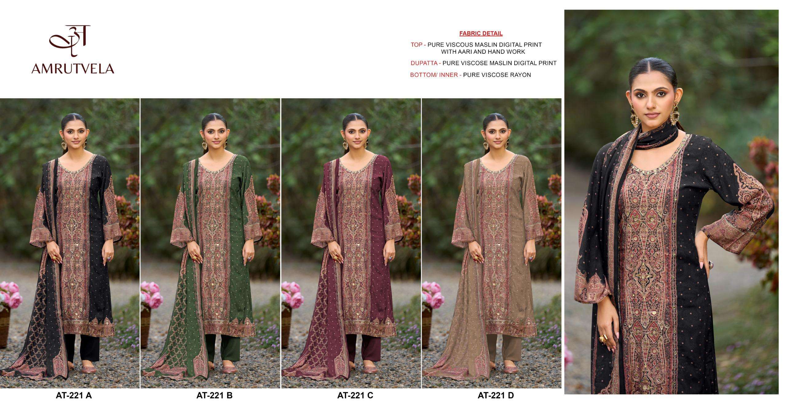 AMRUTVELA AT 221 VISCOSE DIGITAL PRINT WITH DESIGNER WORK SUIT