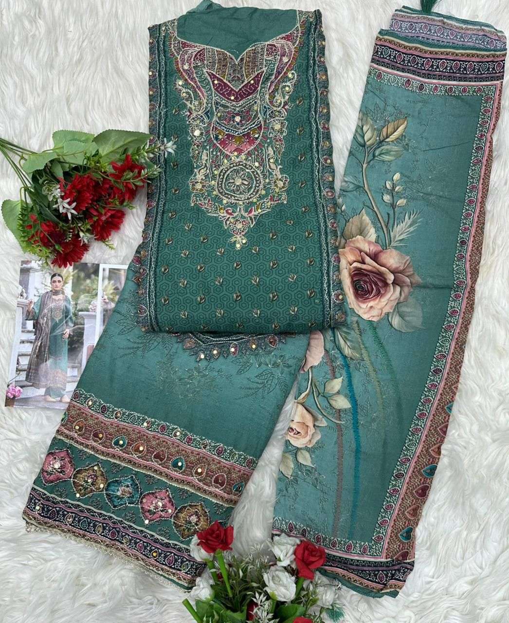 AMRUTVELA AT 223 VISCOSE DIGITAL PRINT WITH DESIGNER WORK SUIT