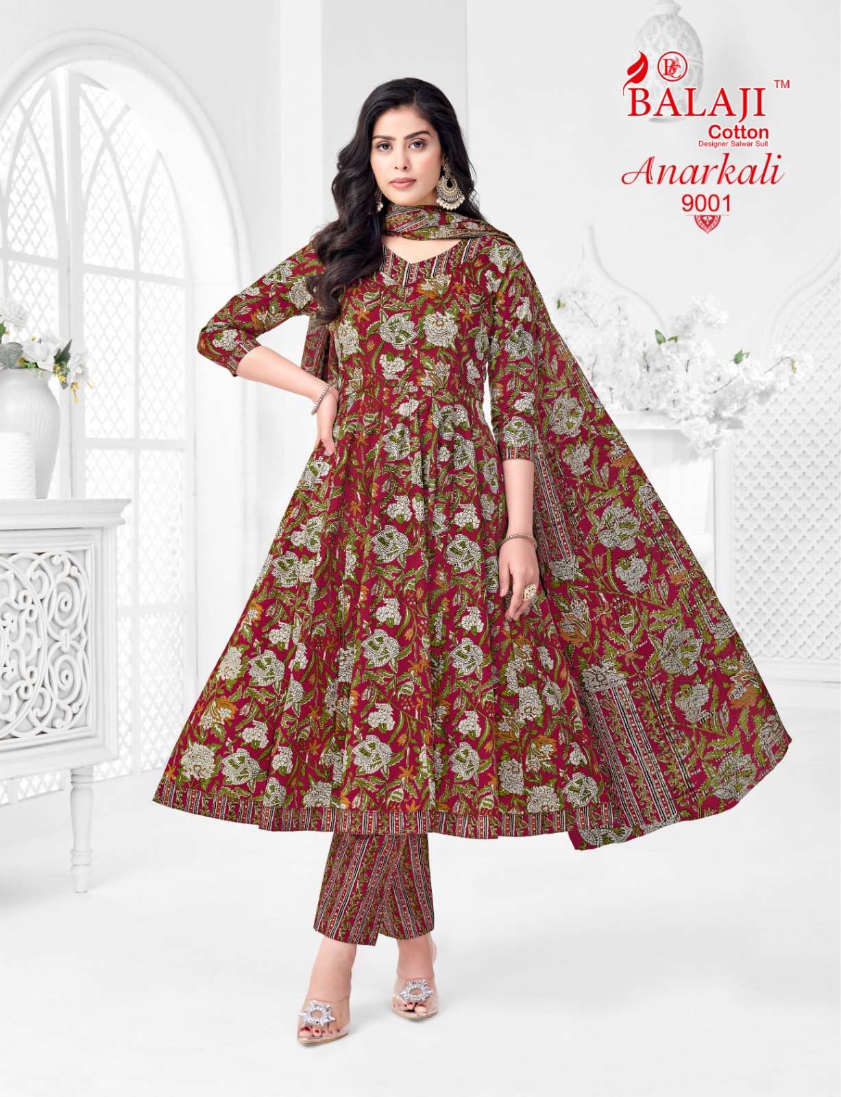 BALAJI COTTON ANARKALI VOL 9 COTTON PRINTED LADIES KURTI PANT WITH DUPATTA SET 