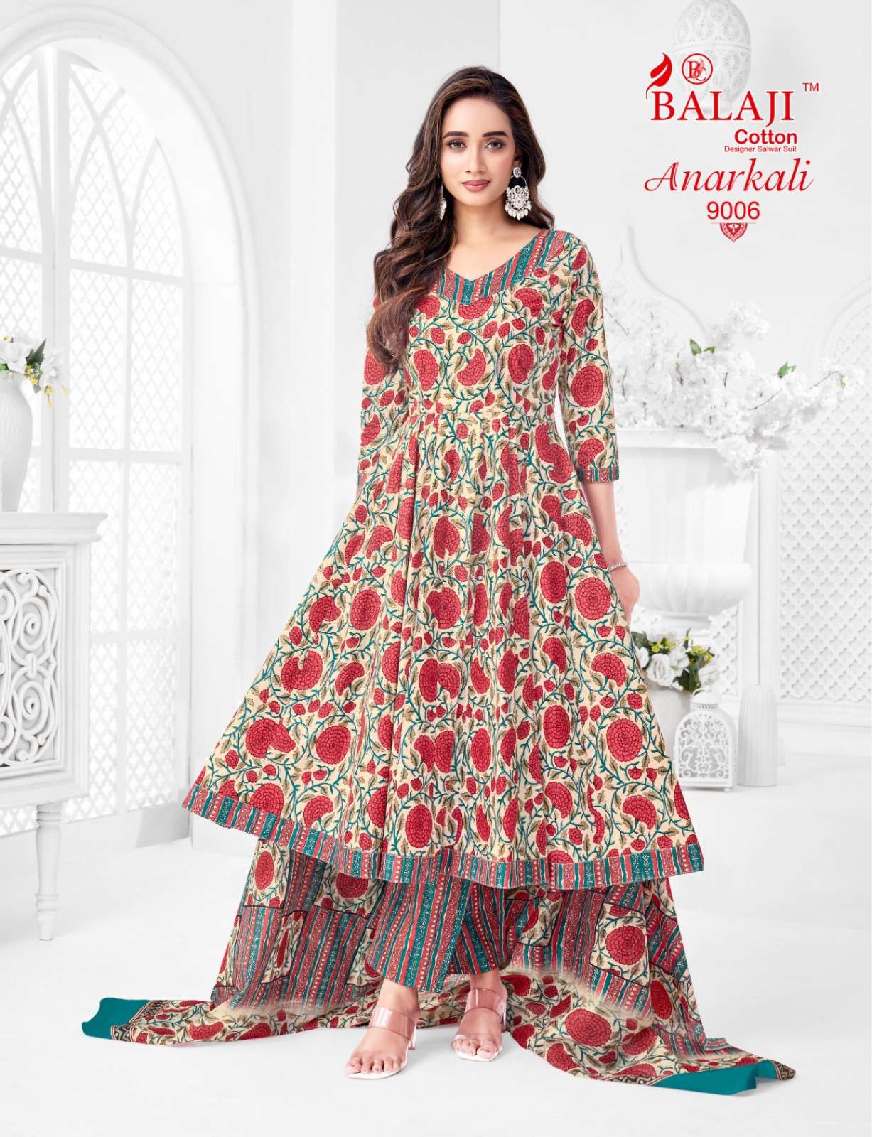 BALAJI COTTON ANARKALI VOL 9 COTTON PRINTED LADIES KURTI PANT WITH DUPATTA SET 