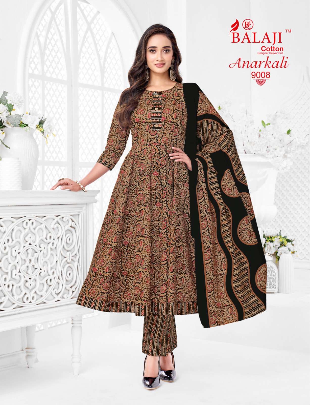 BALAJI COTTON ANARKALI VOL 9 COTTON PRINTED LADIES KURTI PANT WITH DUPATTA SET 