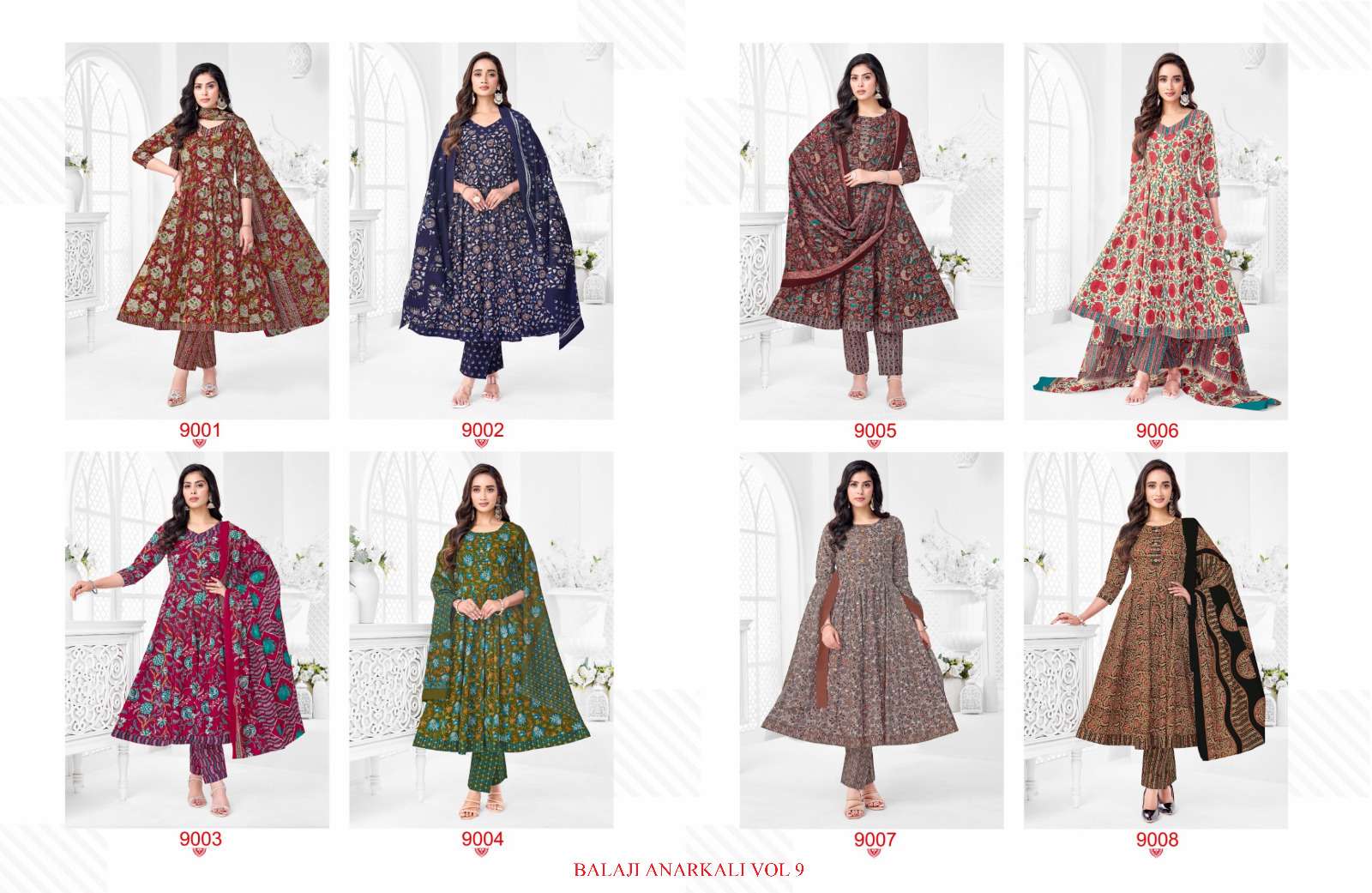BALAJI COTTON ANARKALI VOL 9 COTTON PRINTED LADIES KURTI PANT WITH DUPATTA SET 