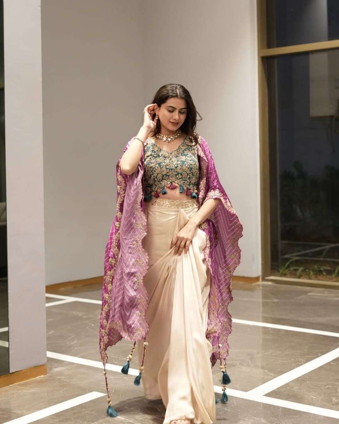 BE 308 SILK DESIGNER PARTY WEAR INDO WESTERN DRESS