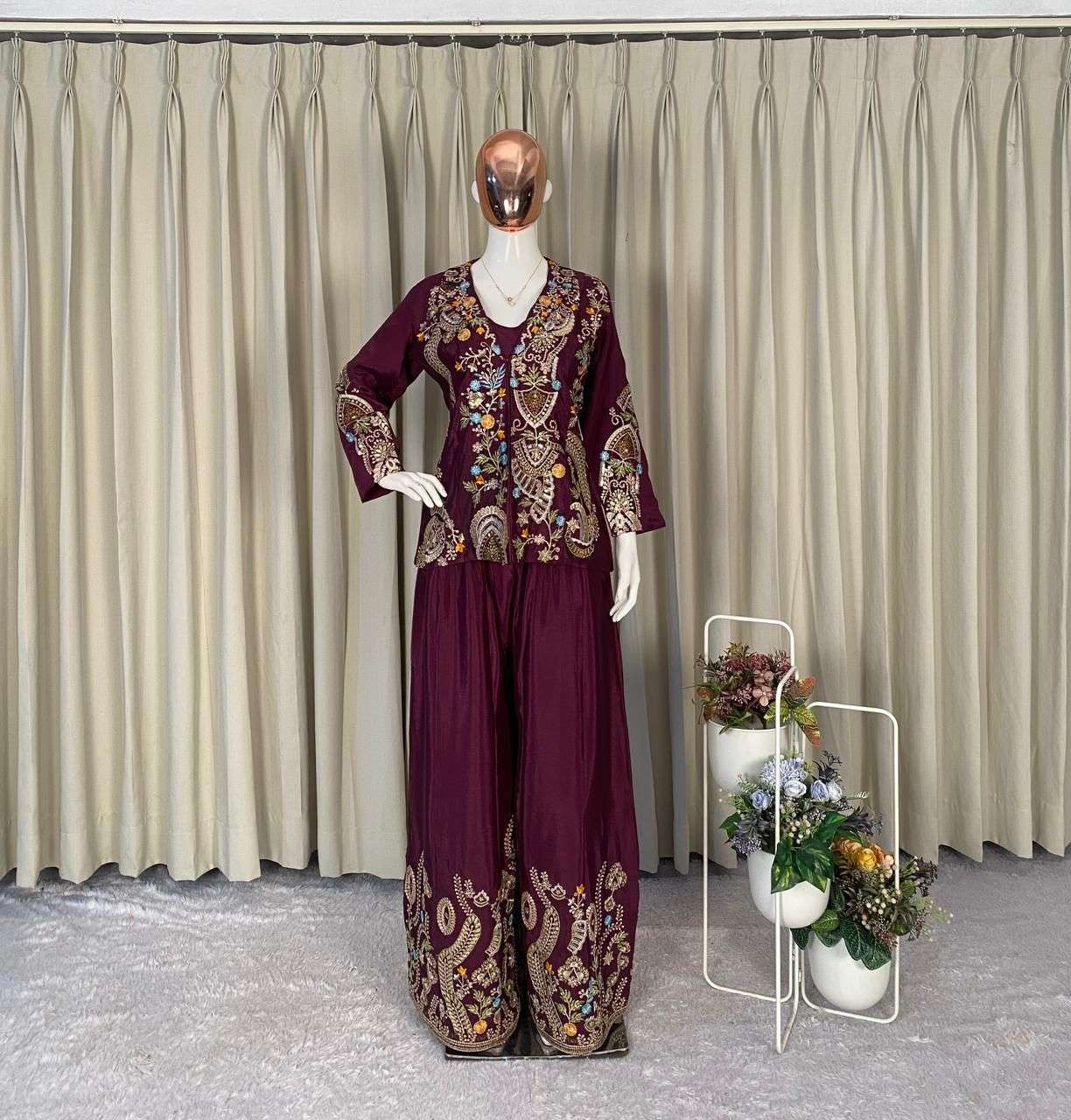 BE 436 WEDDING WEAR DESIGNER 3 PIECE KOTI PLAZZO AND DUPATTA SET 