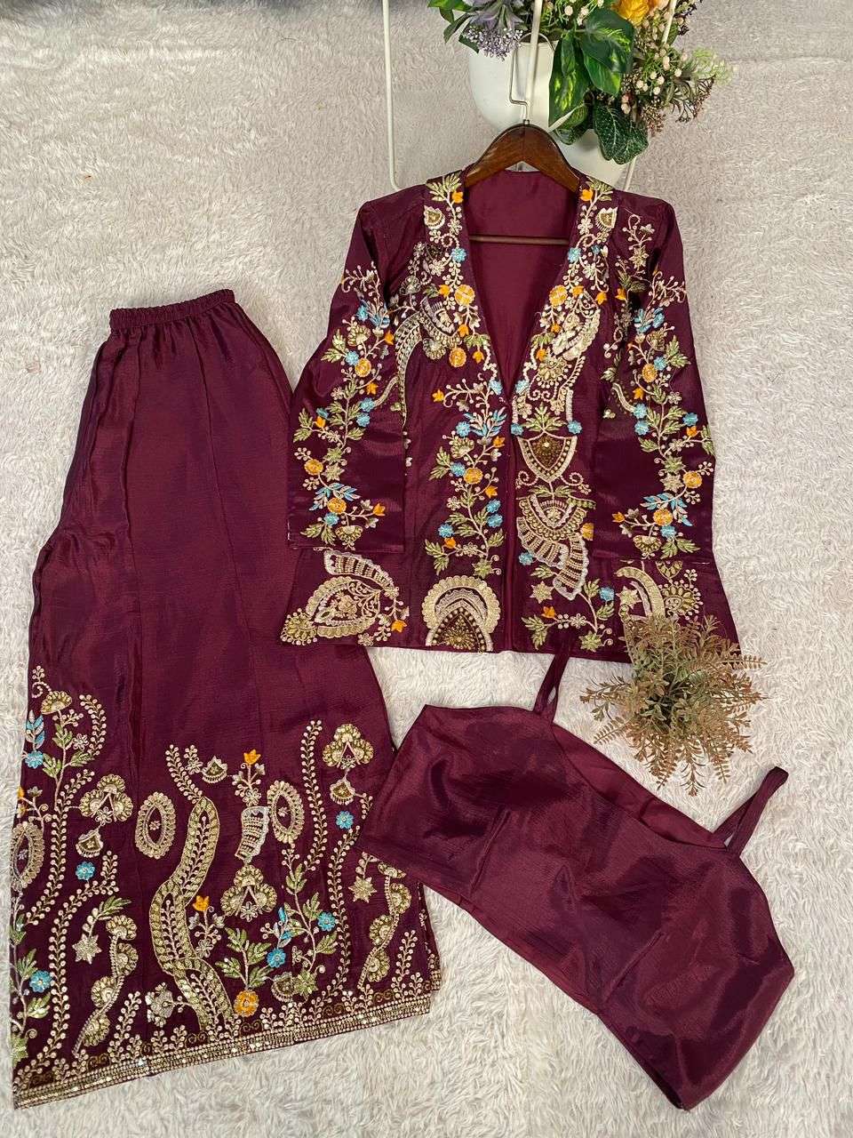 BE 436 WEDDING WEAR DESIGNER 3 PIECE KOTI PLAZZO AND DUPATTA SET 