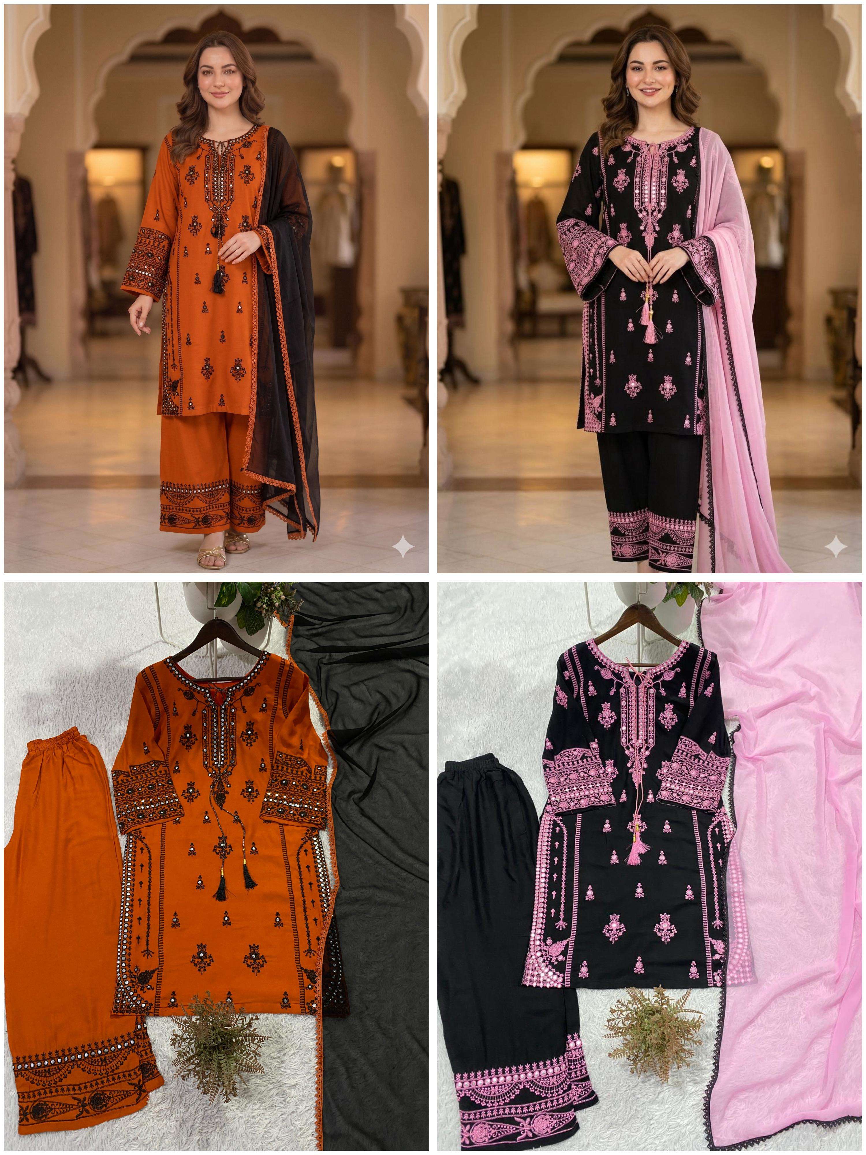 BE 465 RAYON EMBROIDERY DESIGNER WORK PARTY WEAR LADIES SUIT