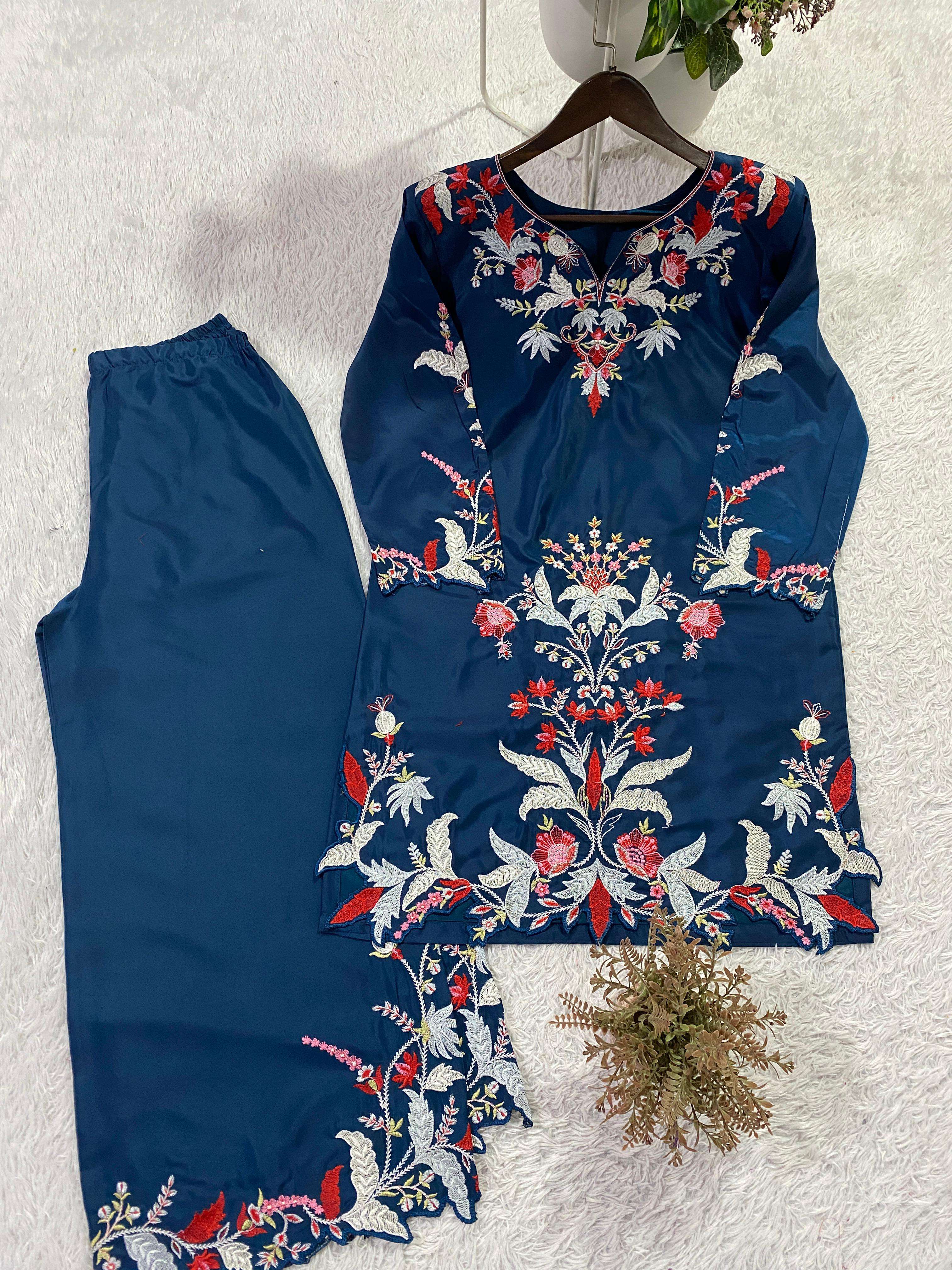 BE 466 CREPE EMBROIDERY DESIGNER WORK CO -ORD SET