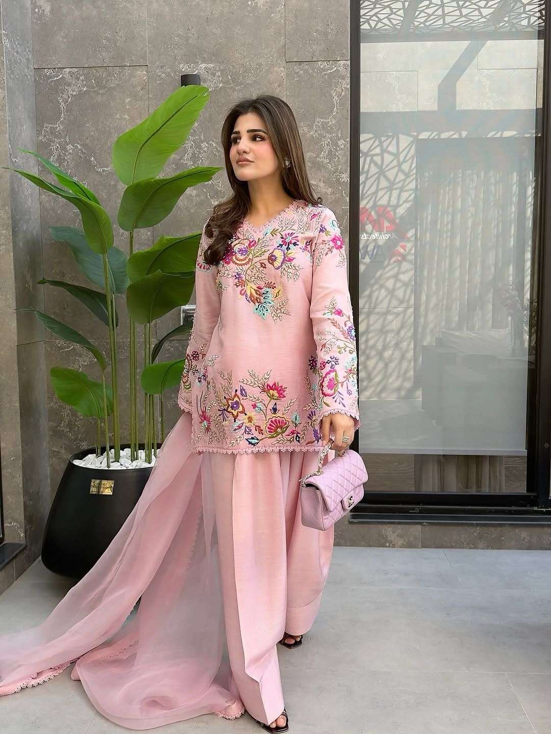 BE 469 SILK EMBROIDERY DESIGNER WORK FARSI SALWAR SUIT WITH DUPATTA SET