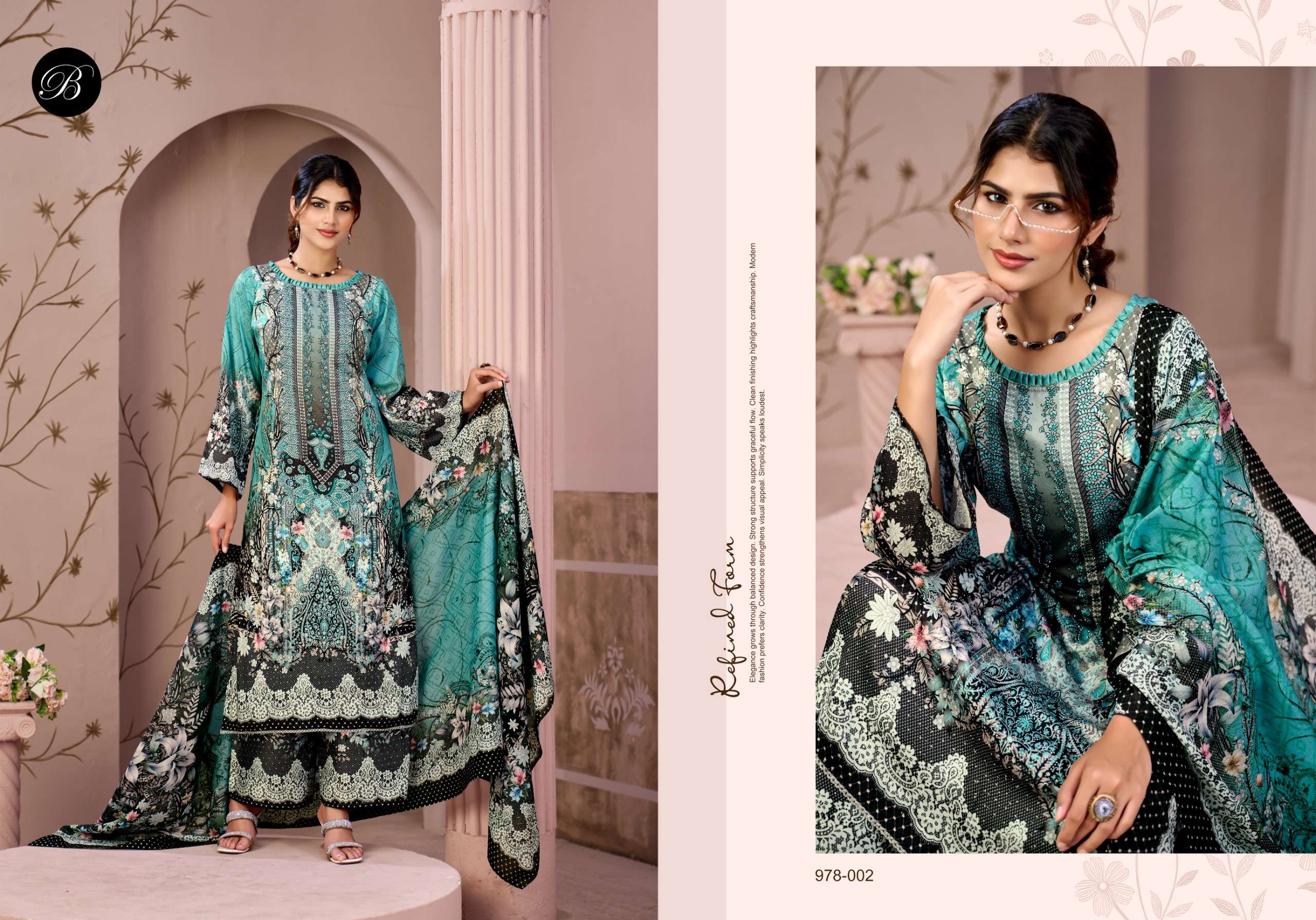 BELLIZA DESIGNER STUDIO MOONLIGHT JAM COTTON PRINT WITH FANCY WORKS SUIT