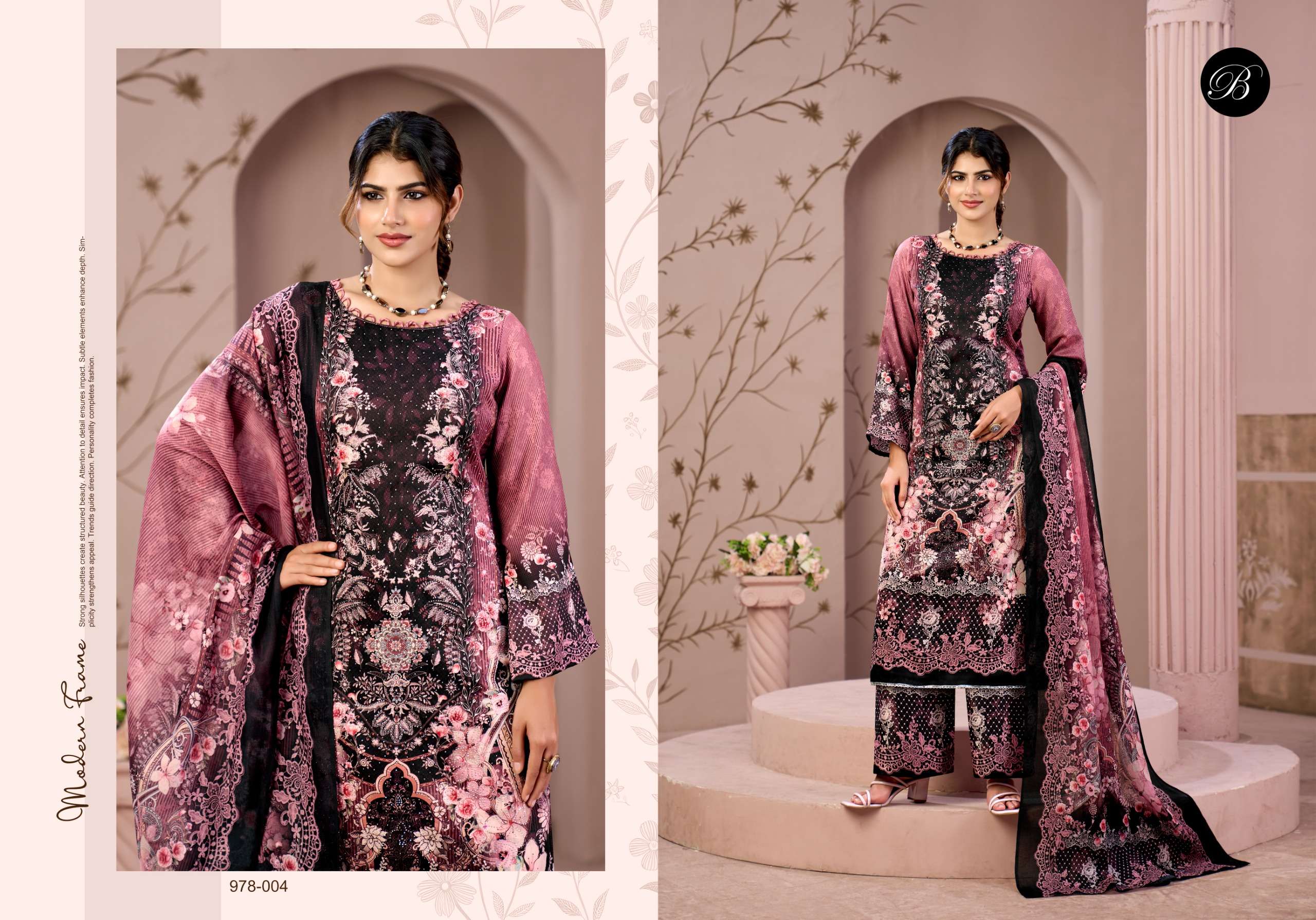 BELLIZA DESIGNER STUDIO MOONLIGHT JAM COTTON PRINT WITH FANCY WORKS SUIT