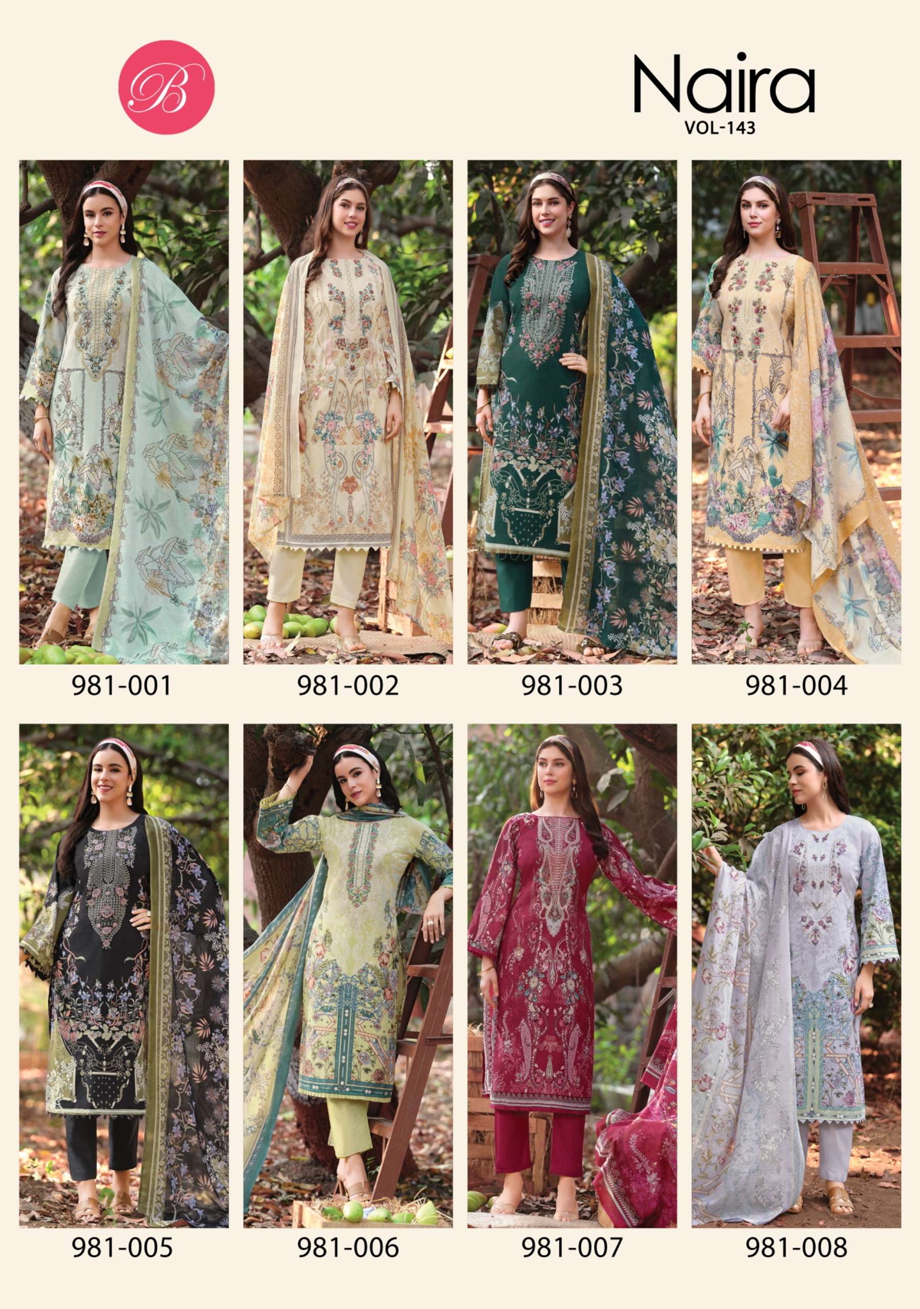 BELLIZA DESIGNER STUDIO NAIRA VOL 143 COTTON DIGITAL PRINTS WITH FANCY WORK SUI