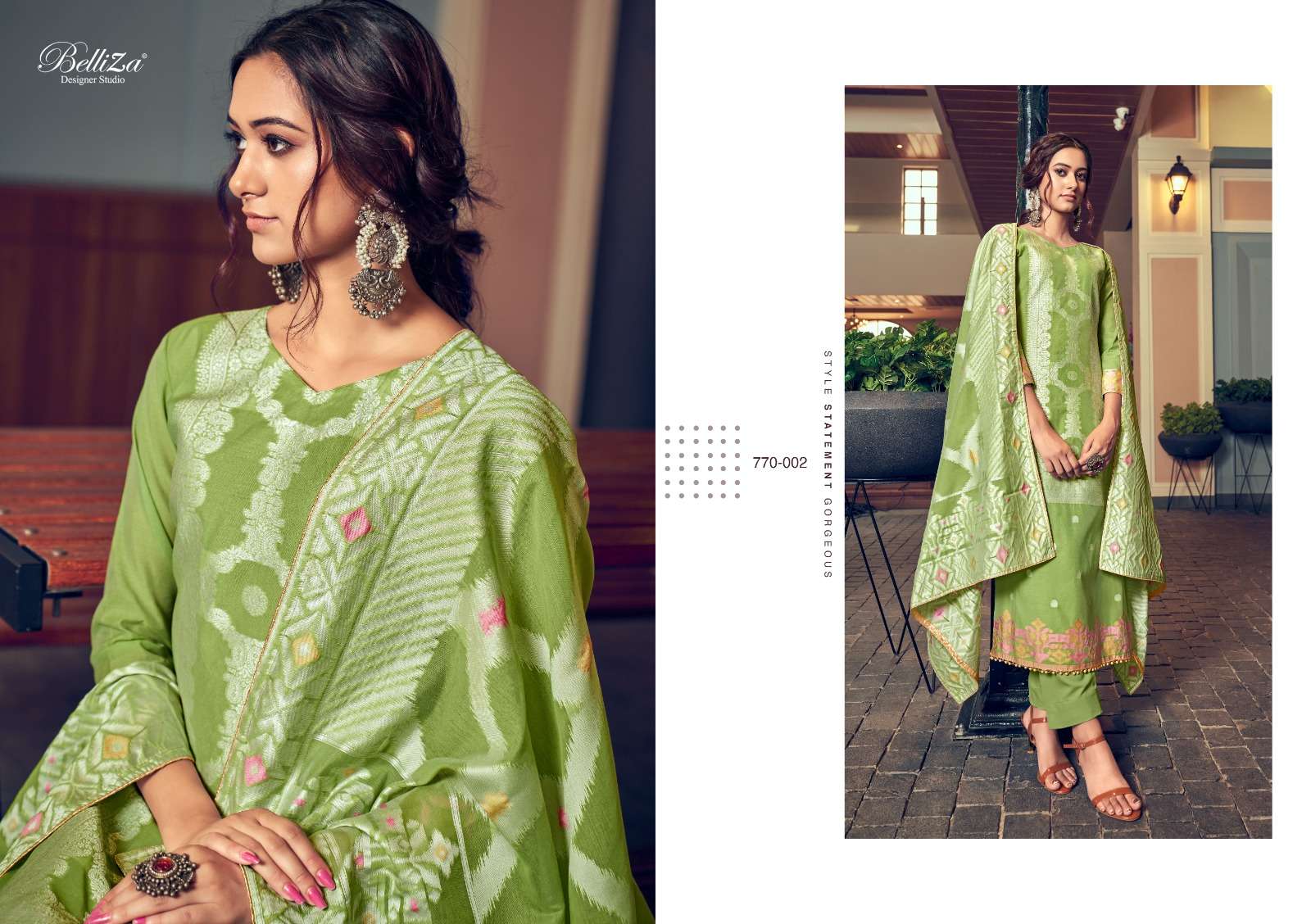 BELLIZA DESIGNER STUDIO ODHNI COTTON JACQUARD FANCY WORK SUIT
