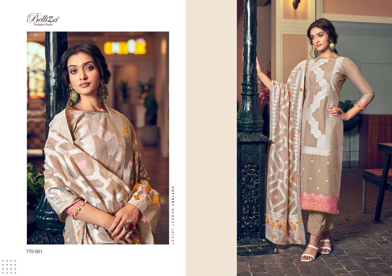 BELLIZA DESIGNER STUDIO ODHNI COTTON JACQUARD FANCY WORK SUIT