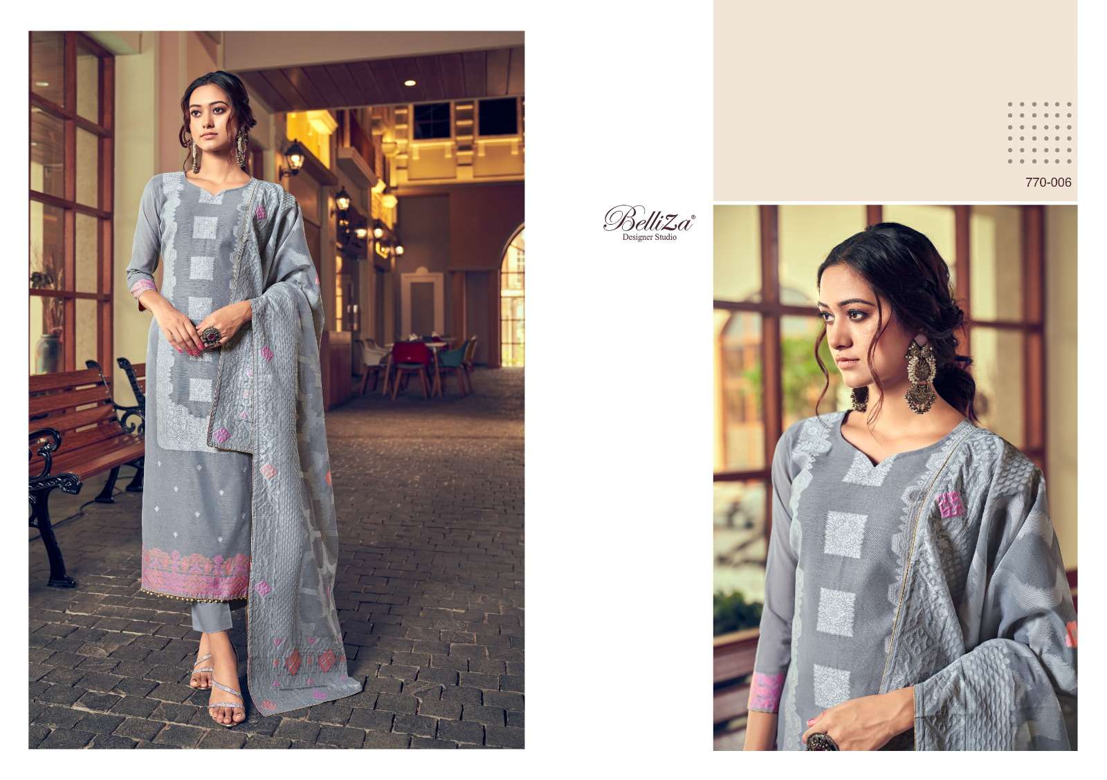 BELLIZA DESIGNER STUDIO ODHNI COTTON JACQUARD FANCY WORK SUIT