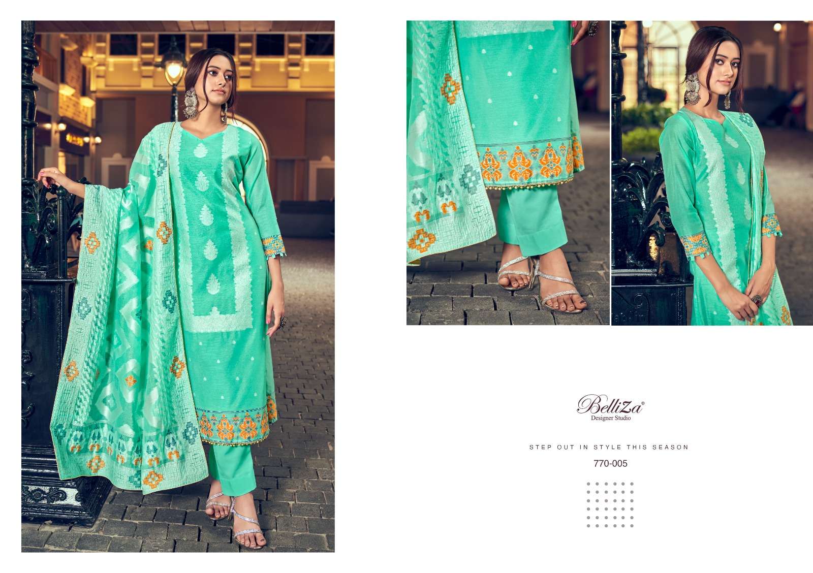 BELLIZA DESIGNER STUDIO ODHNI COTTON JACQUARD FANCY WORK SUIT
