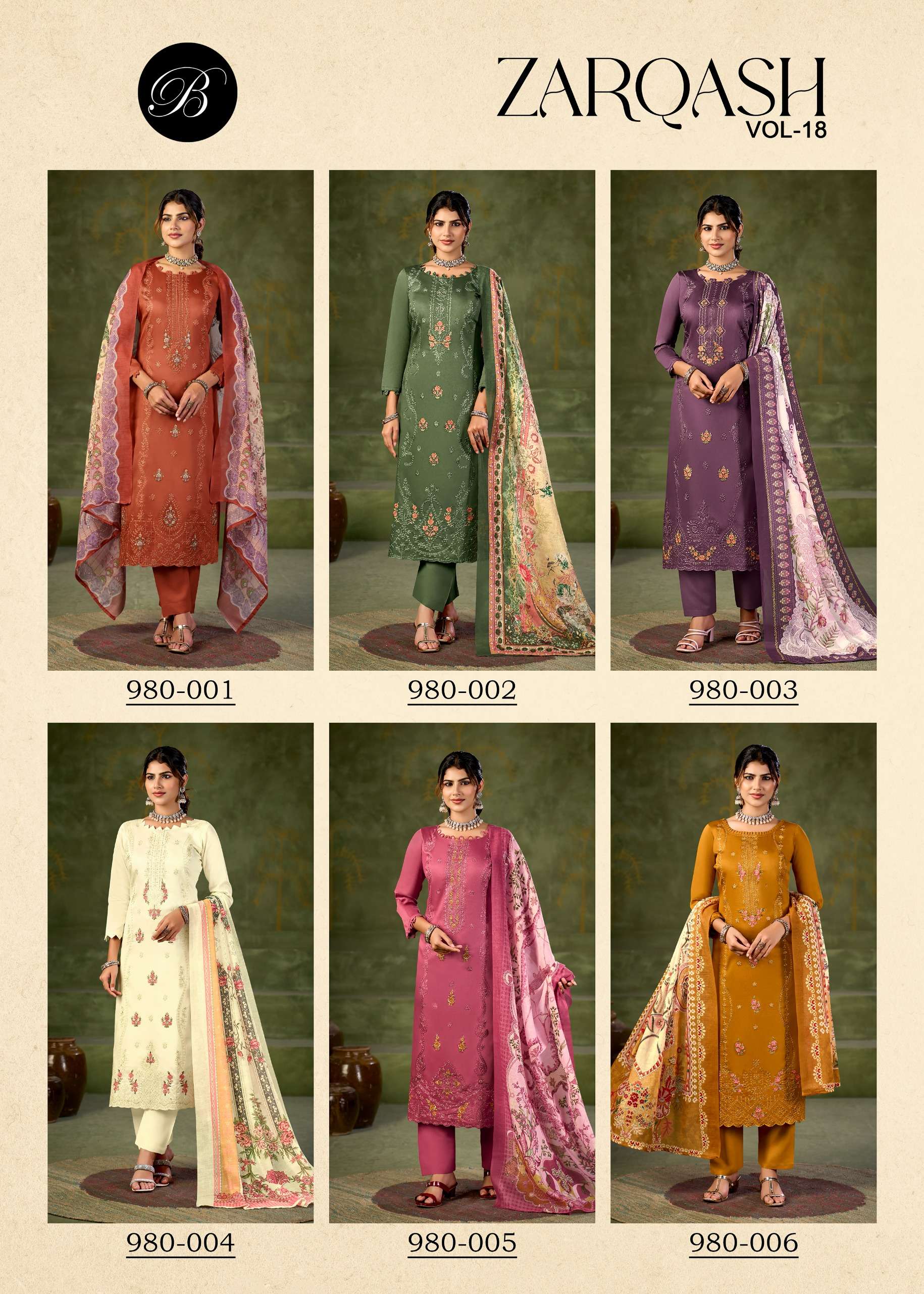 BELLIZA DESIGNER STUDIO ZARQASH VOL 18 JAM COTTON FANCY WORK LADIES SUIT