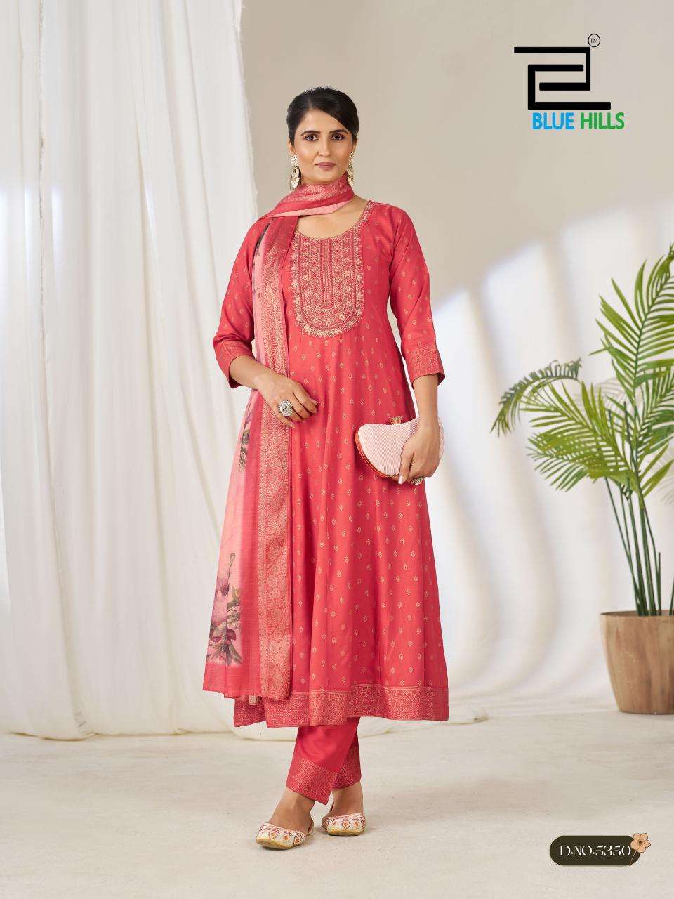 BLUE HILLS GEMINI RAYON FANCY WORK LADIES ANARKALI STYLE KURTI BOTTOM AND DUPATTA SET 
