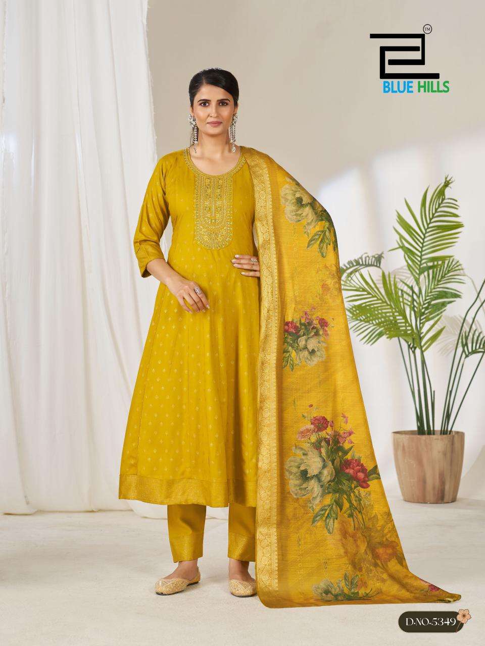BLUE HILLS GEMINI RAYON FANCY WORK LADIES ANARKALI STYLE KURTI BOTTOM AND DUPATTA SET 